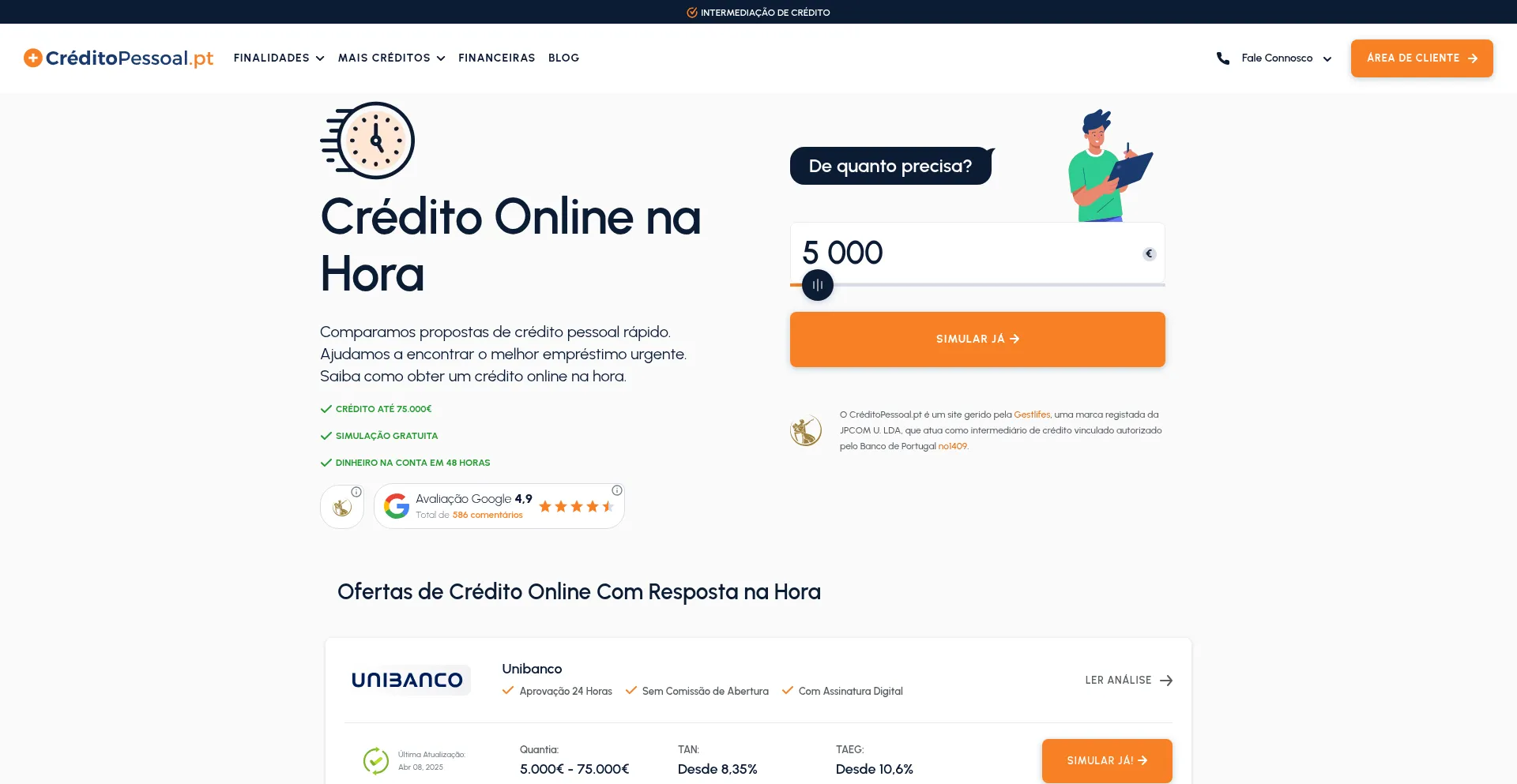 Website screenshot of Instacredito.pt