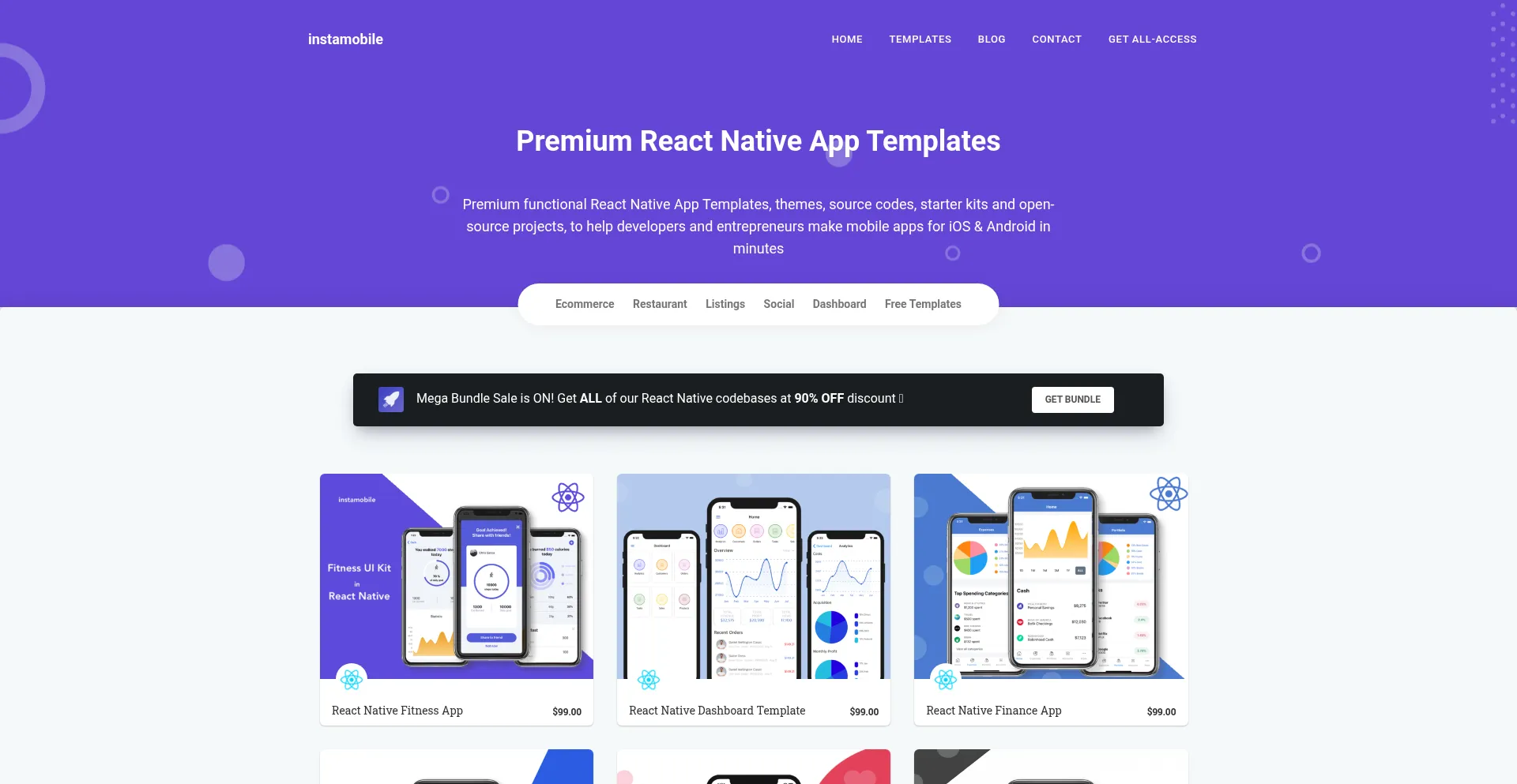 Website screenshot of Instamobile.io
