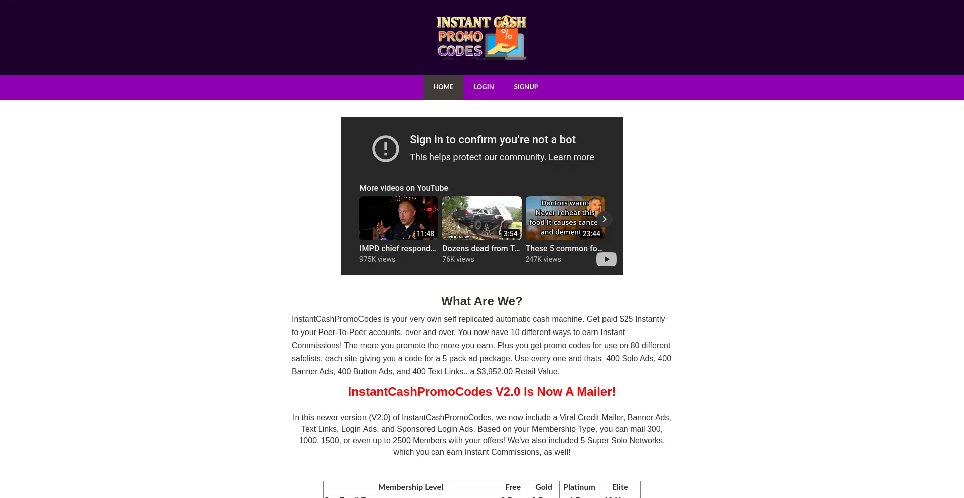 Website screenshot of Instantcashpromocodes.com