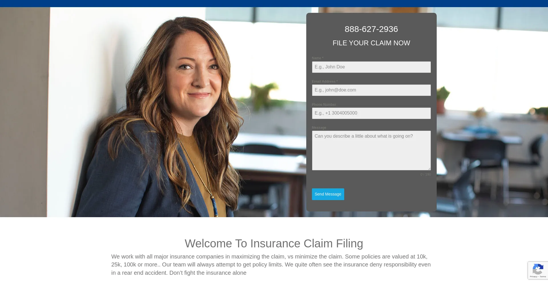 Website screenshot of Insuranceclaimfiling.net