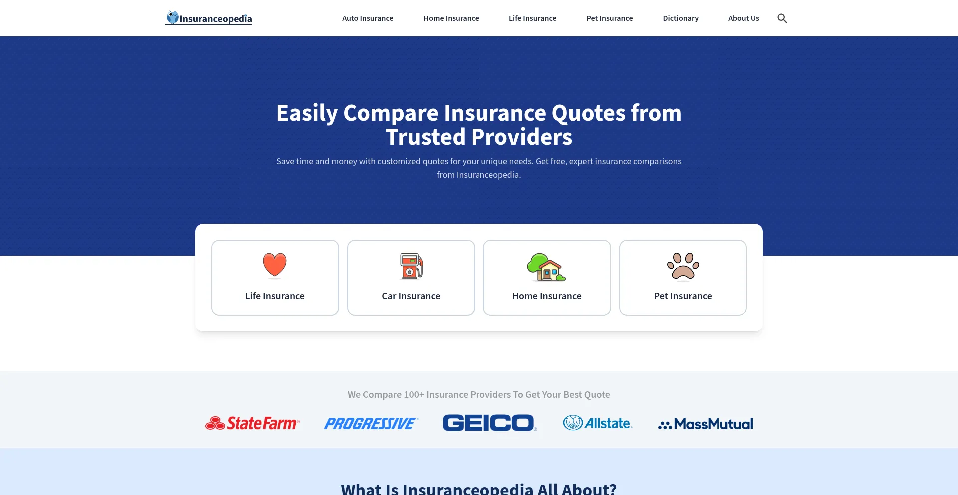 Website screenshot of Insuranceopedia.com