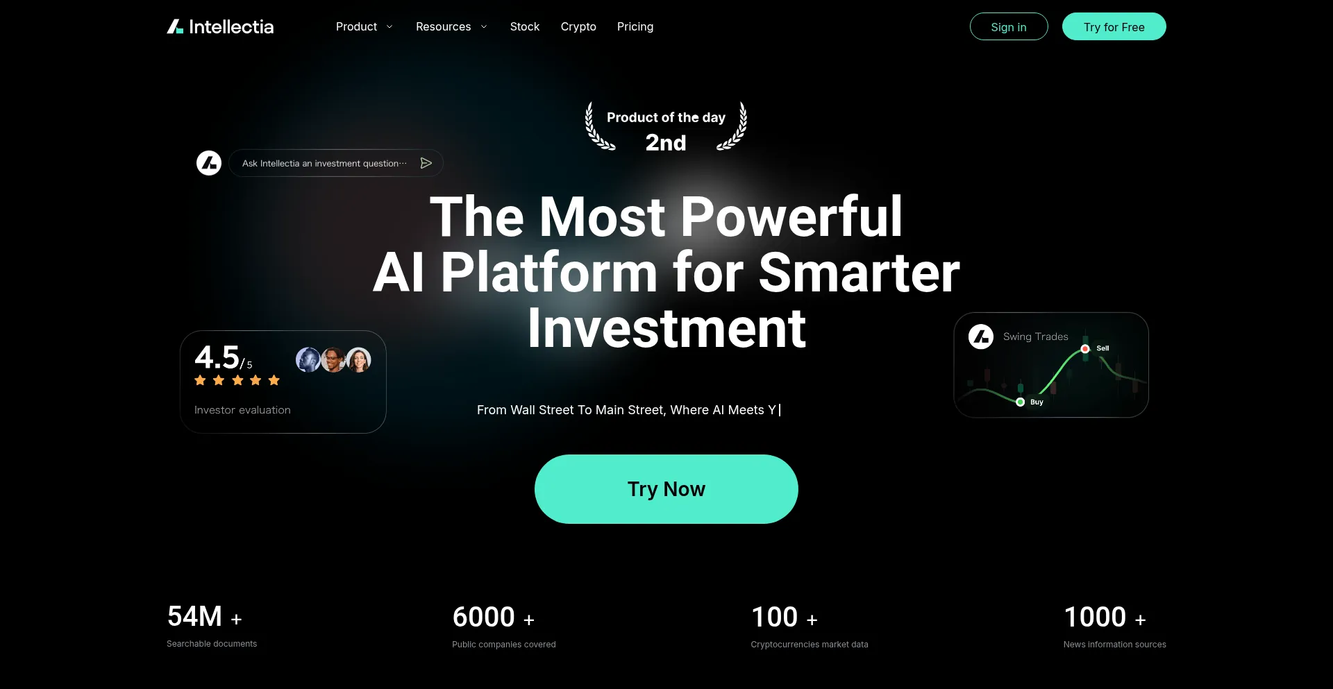Website screenshot of Intellectia.ai