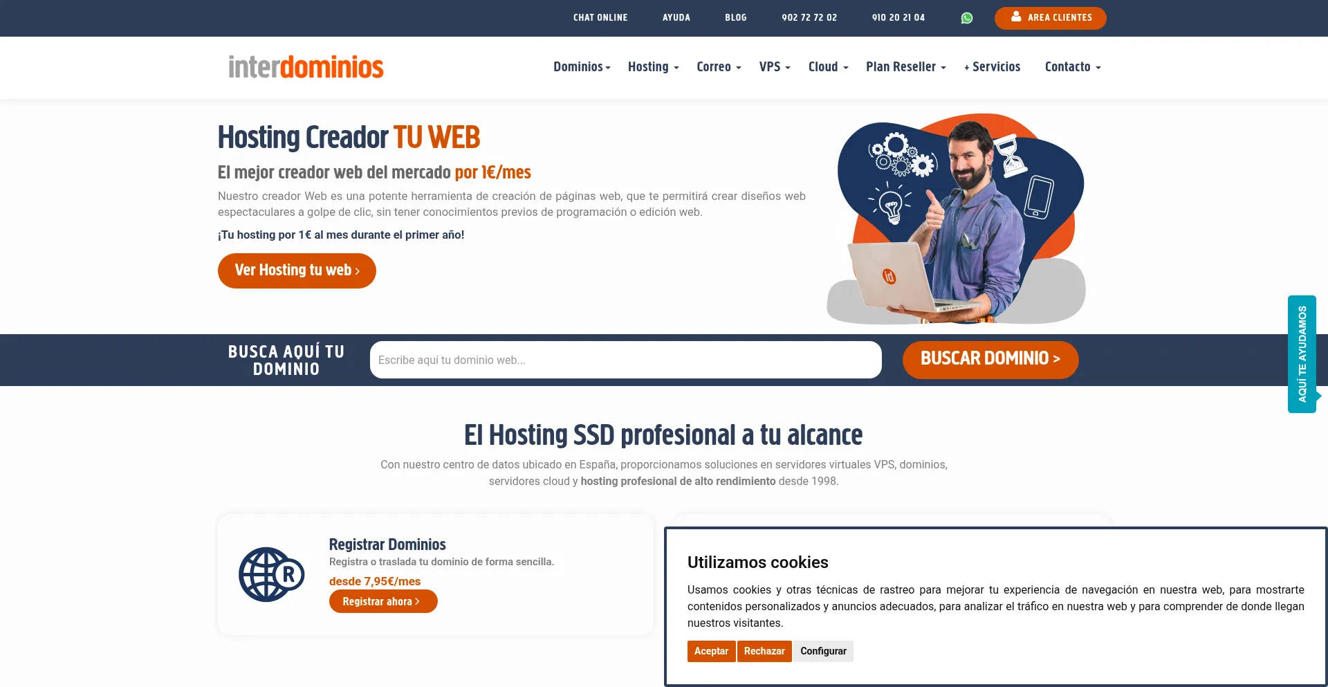 Website screenshot of Interdominios.com
