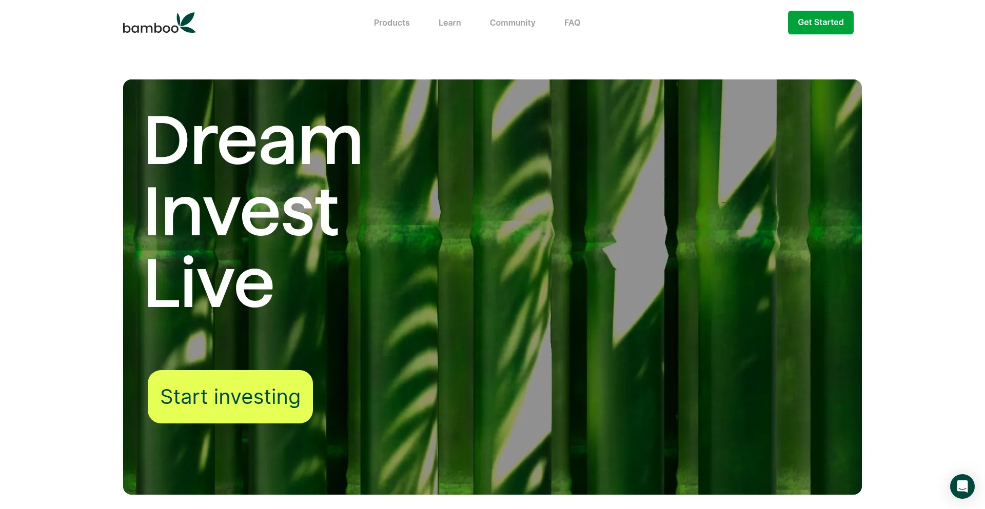 Website screenshot of Investbamboo.com