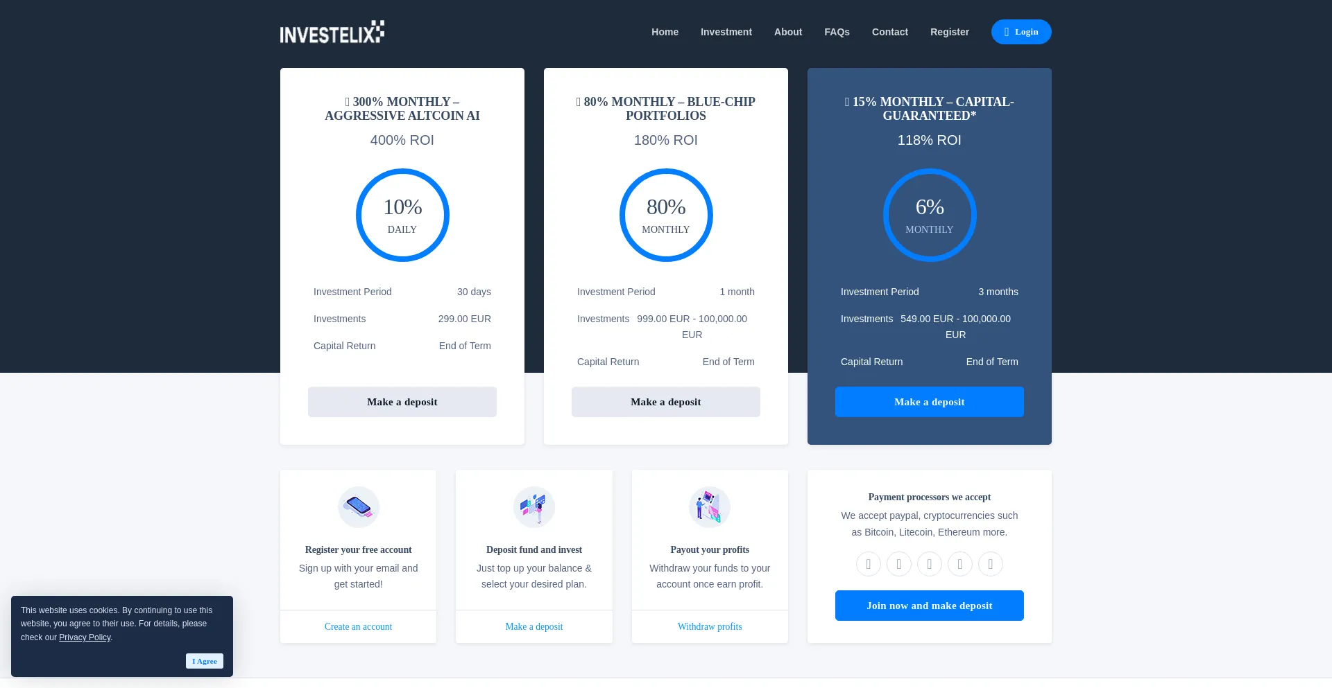 Website screenshot of Investelix.com