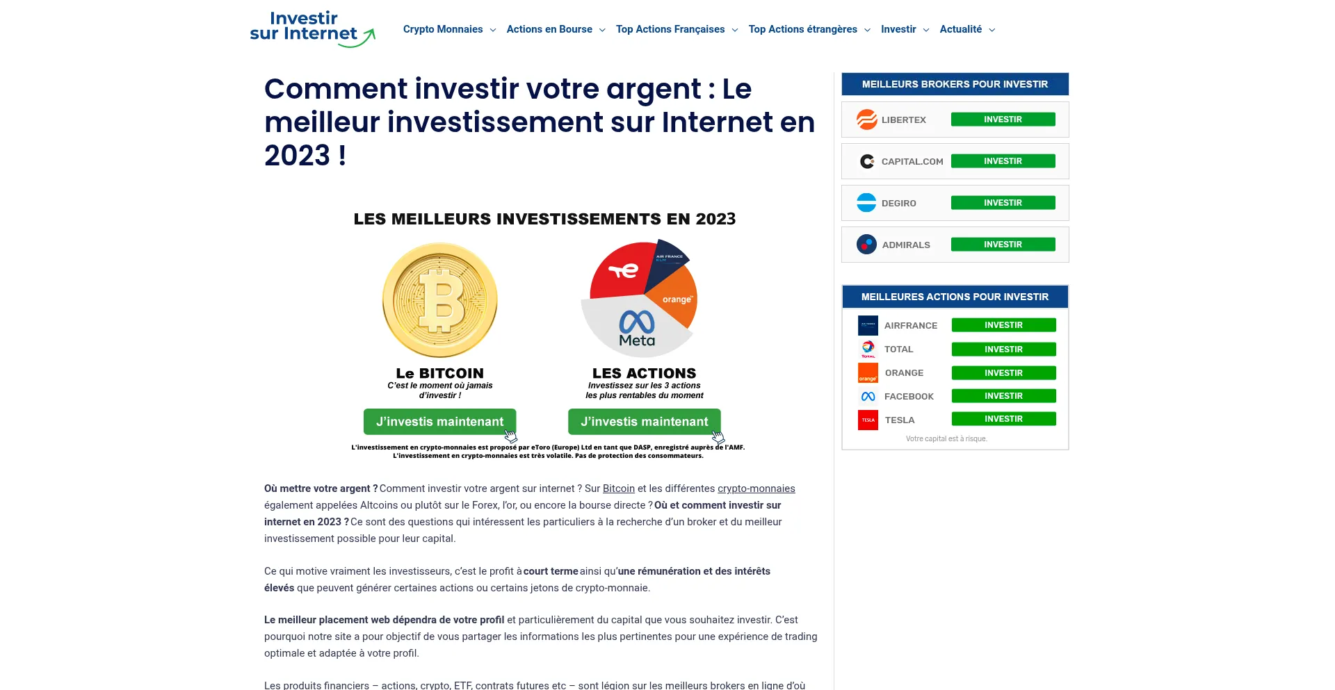 Website screenshot of Investir-sur-internet.com