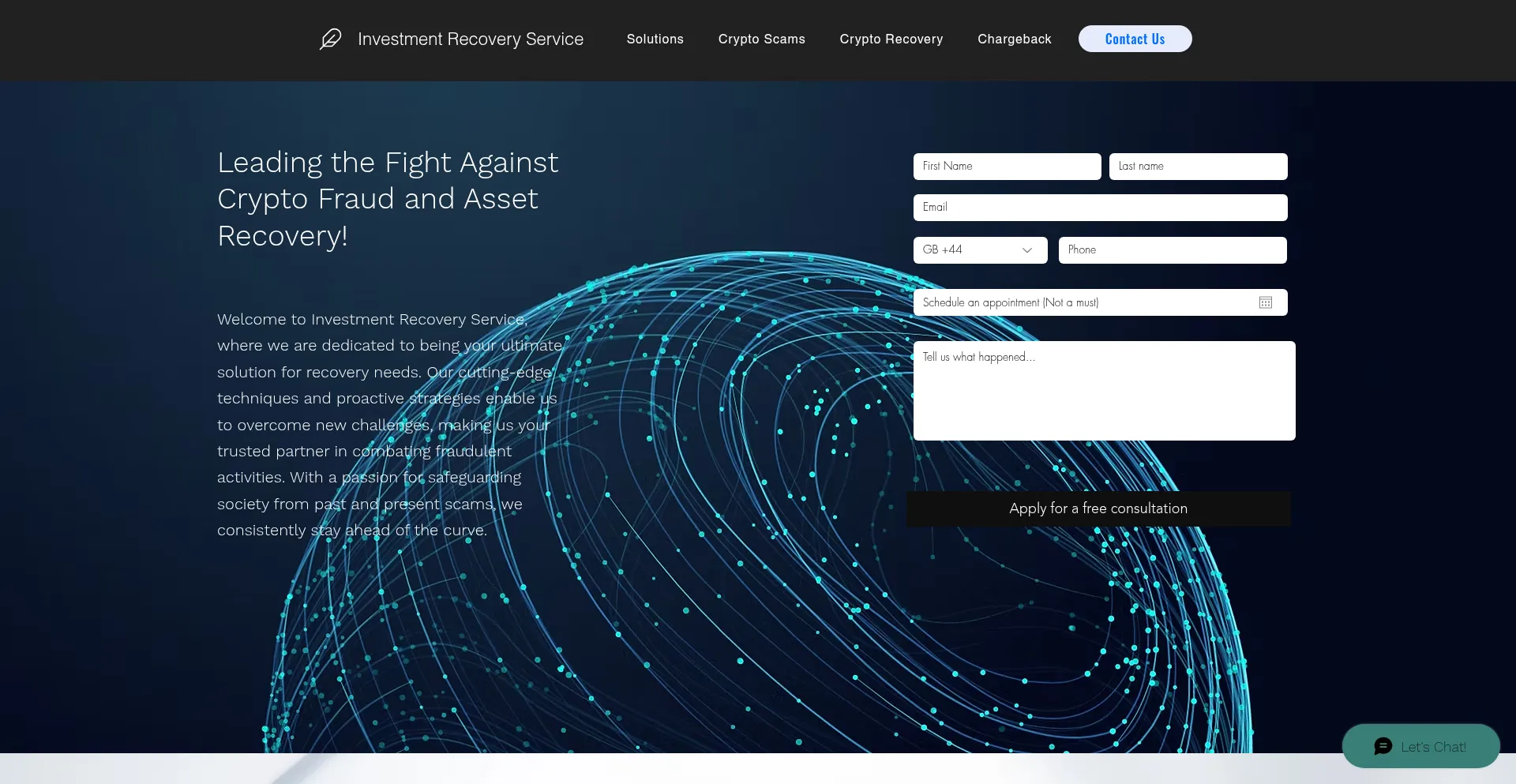 Website screenshot of Investmentrecoveryservice.com