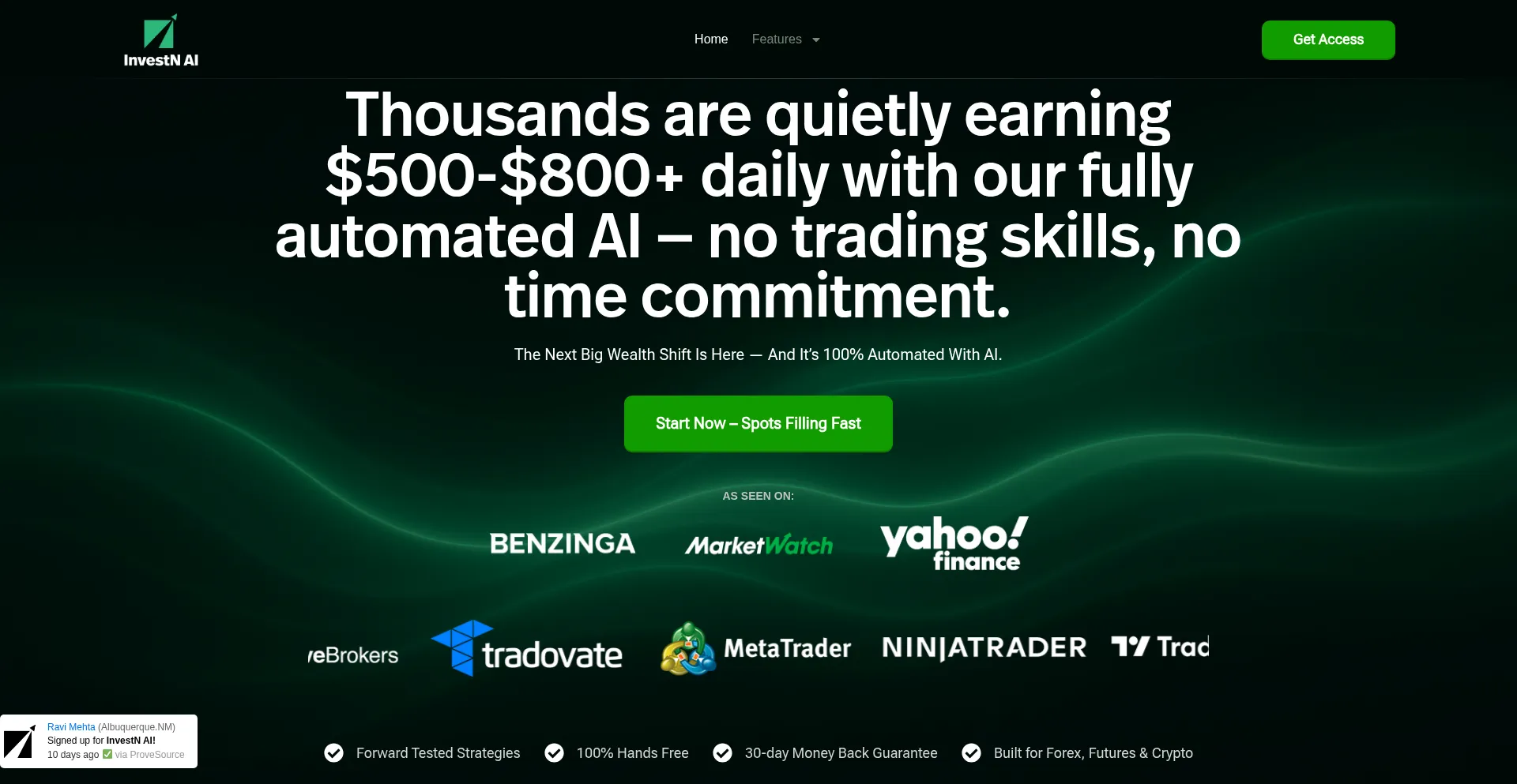 Website screenshot of Investn.ai