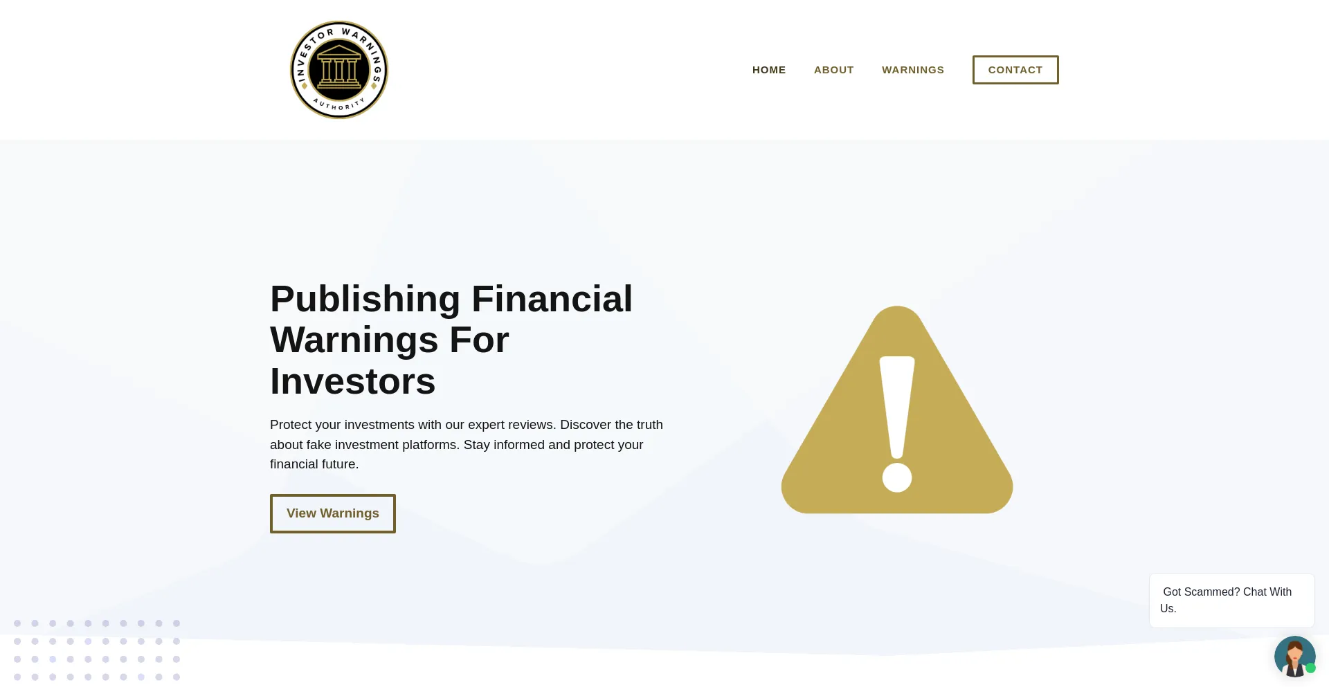 Website screenshot of Investorwarnings.com