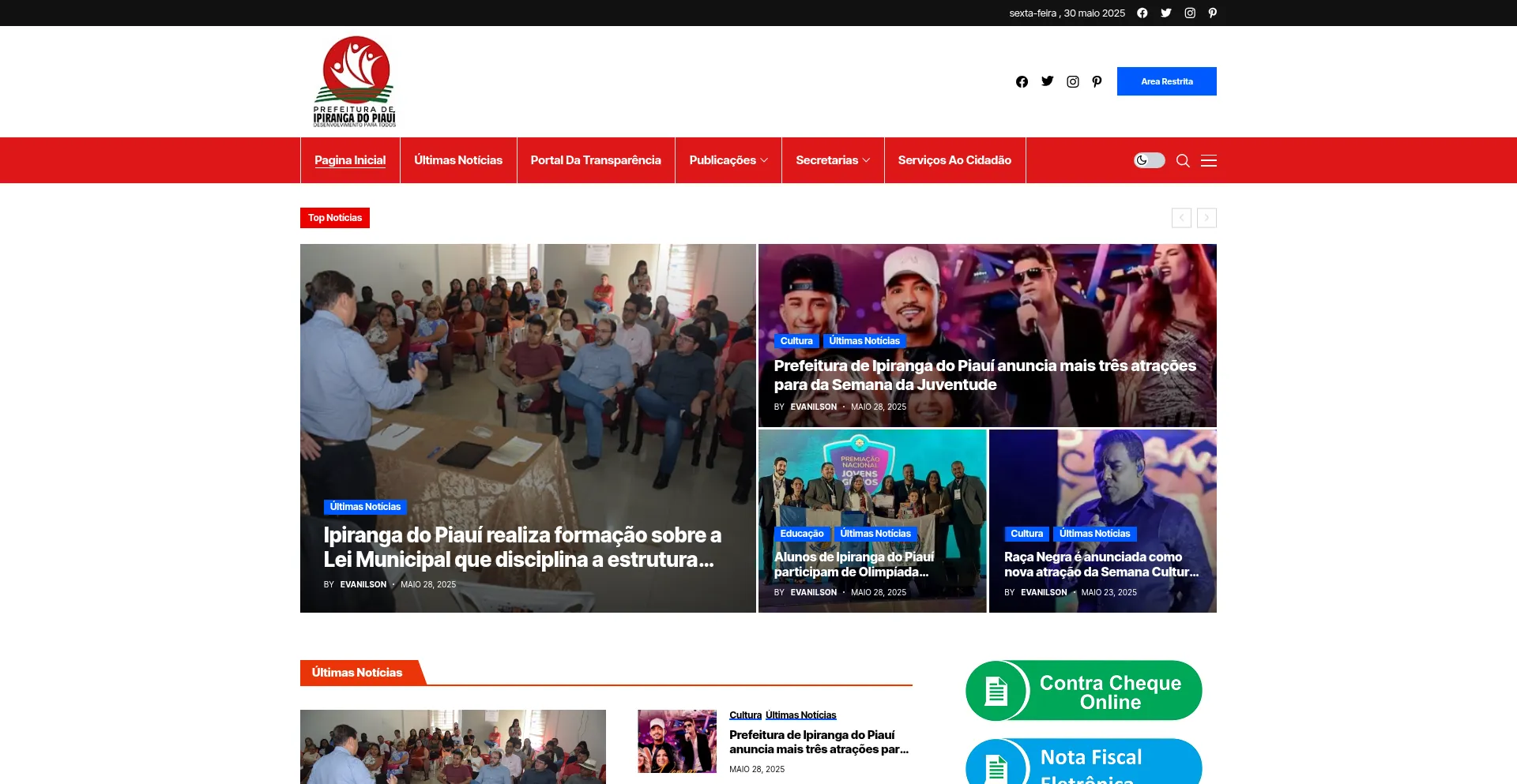 Website screenshot of Ipiranga.pi.gov.br