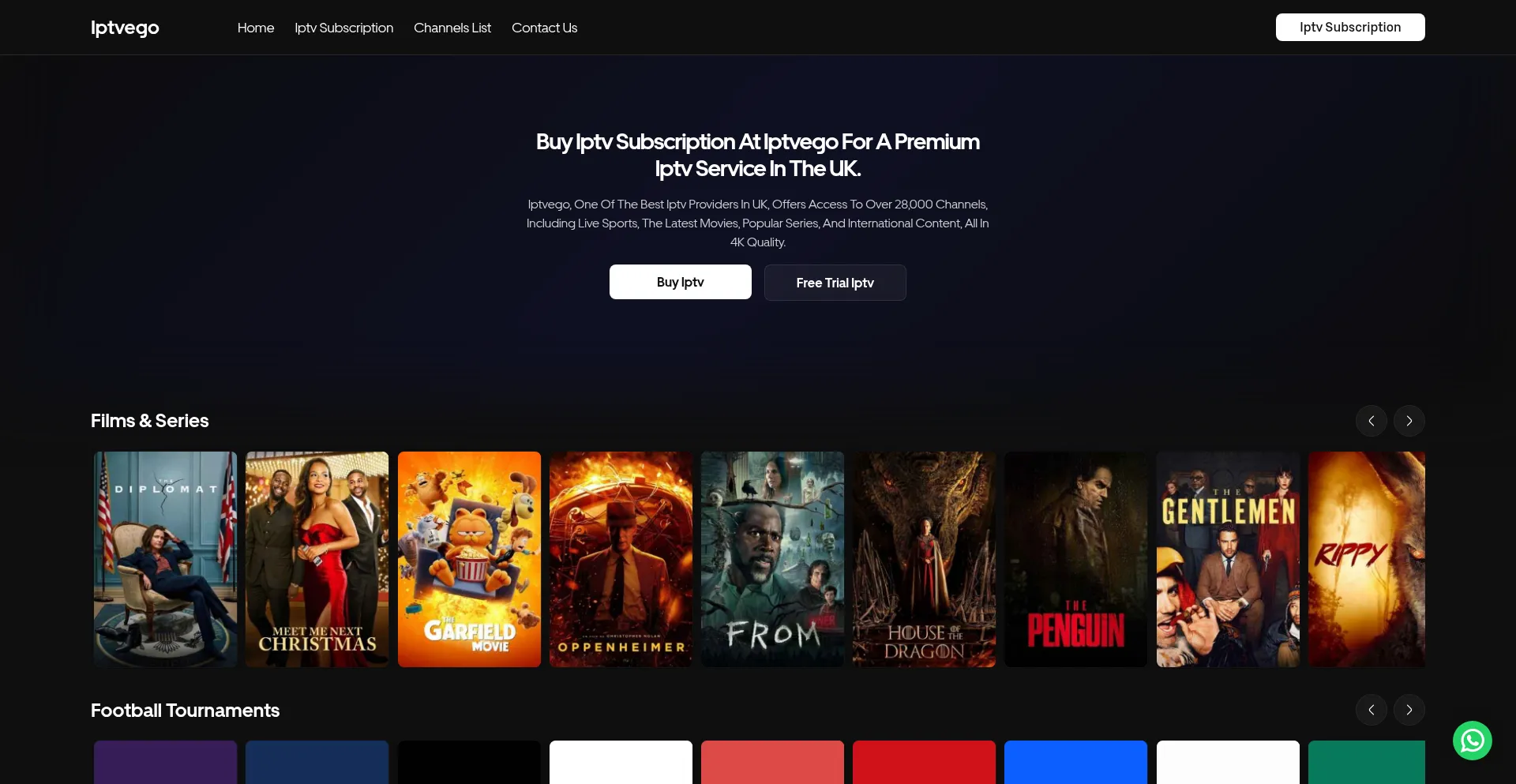 Website screenshot of Iptvego.com