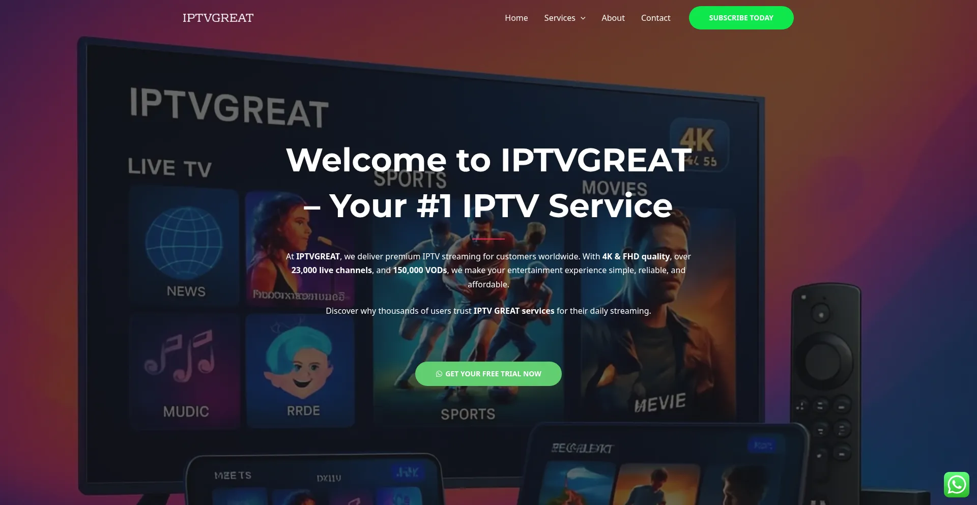 Website screenshot of Iptvgreat.tv