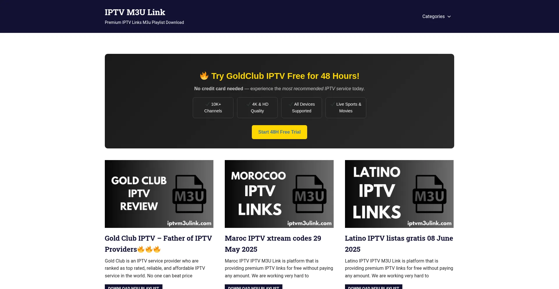 Website screenshot of Iptvm3ulink.com