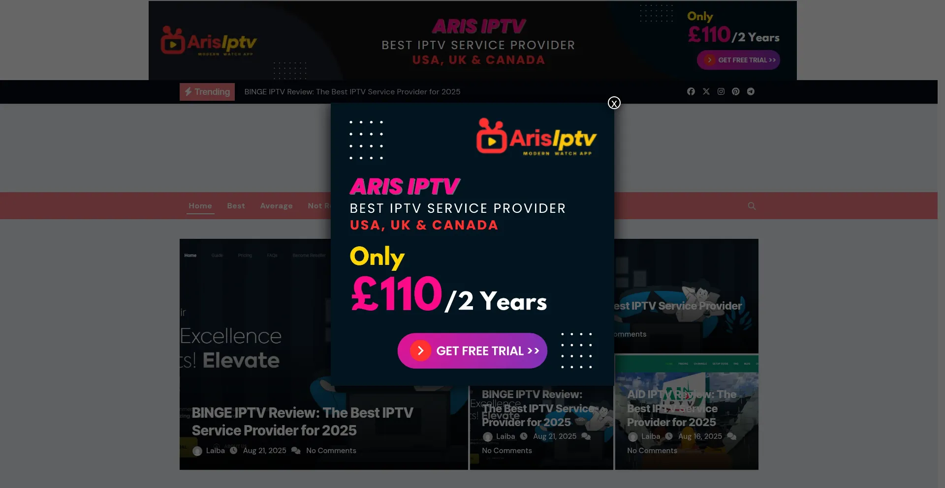 Website screenshot of Iptvrankings.com