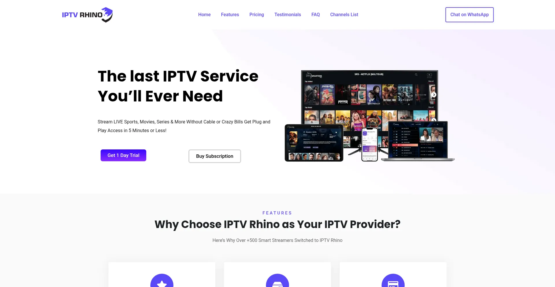 Website screenshot of Iptvrhino.com