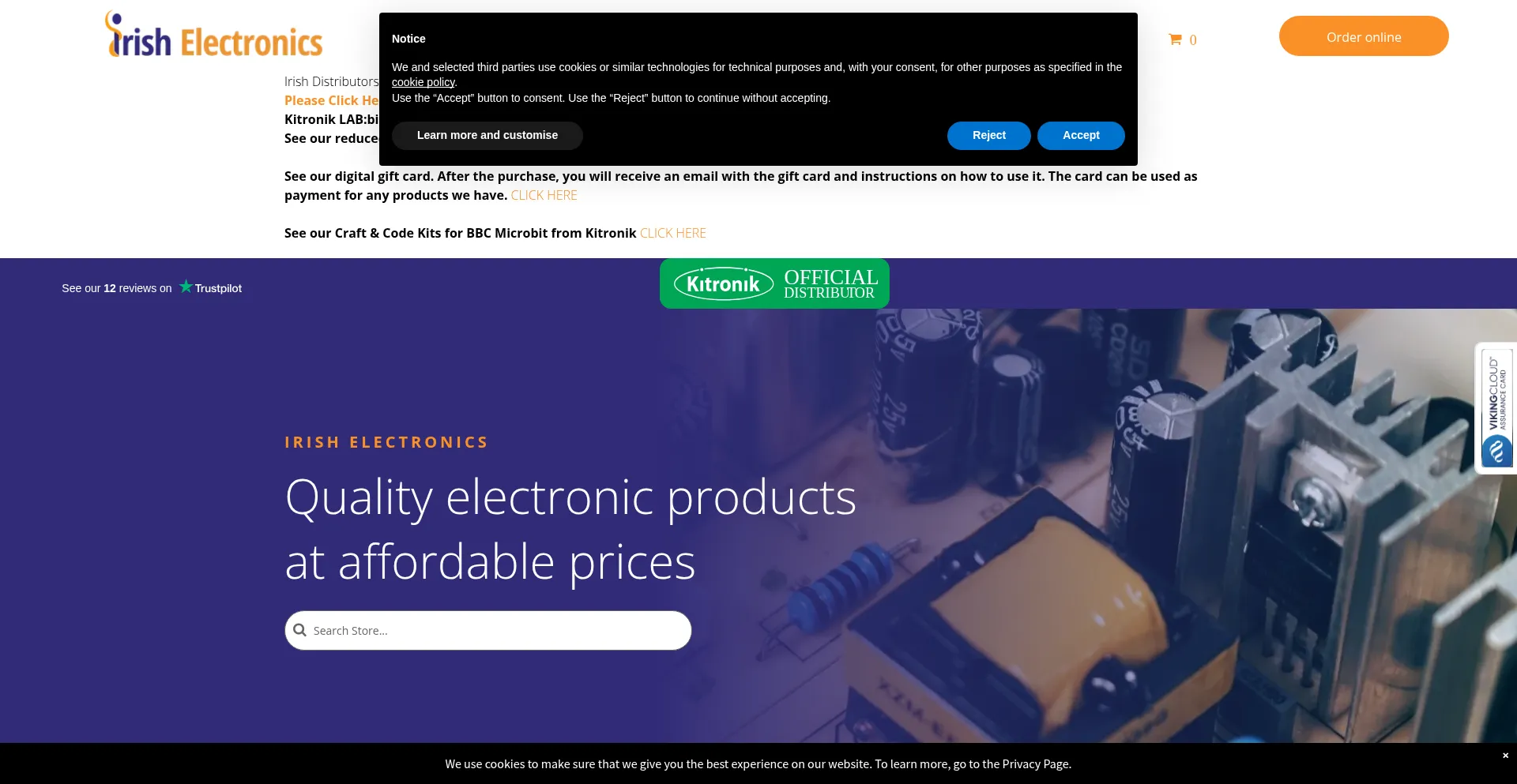 Website screenshot of Irishelectronics.ie