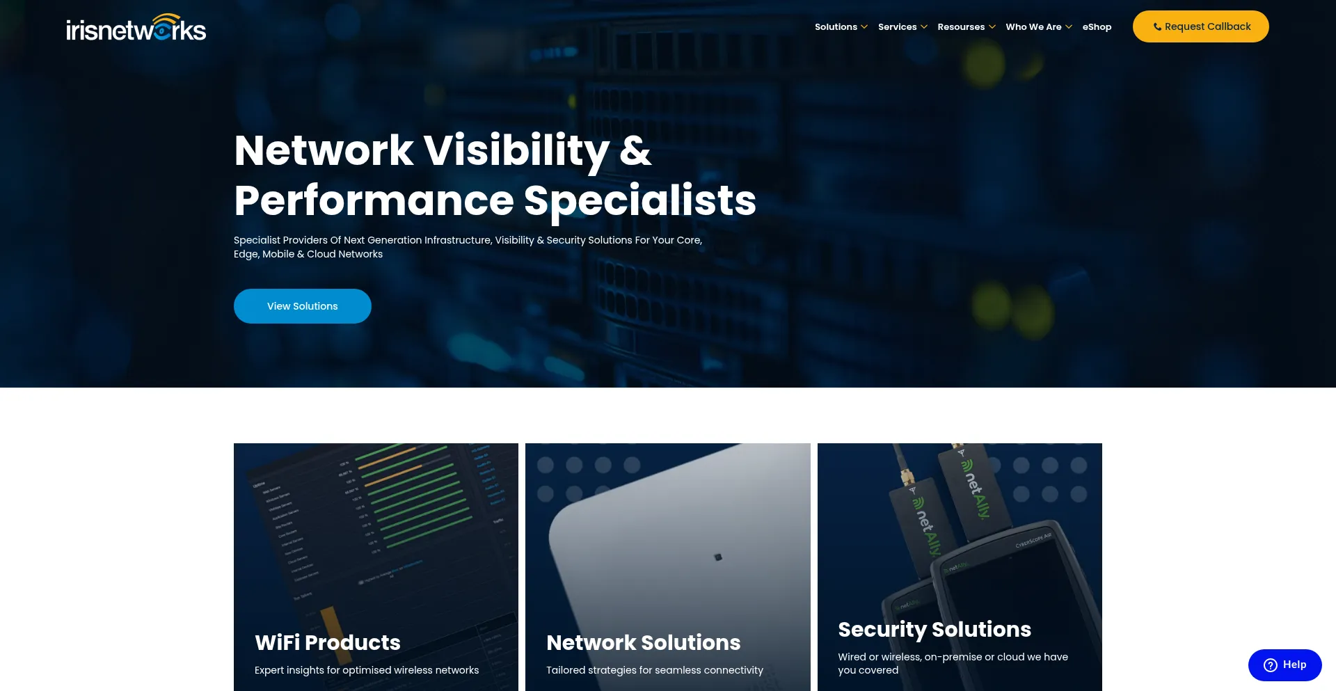 Website screenshot of Irisnetworks.co.uk