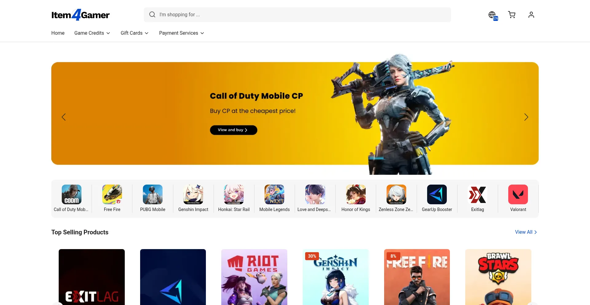 Website screenshot of Item4gamer.com