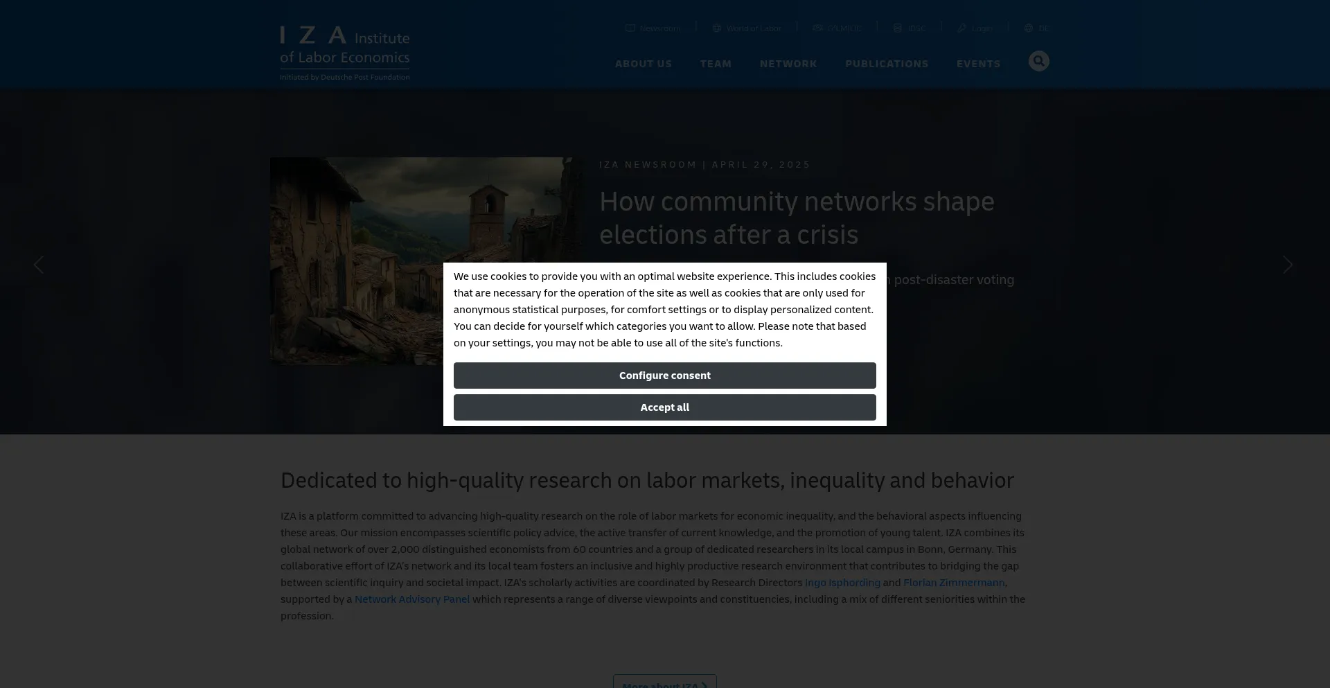 Website screenshot of Iza.org