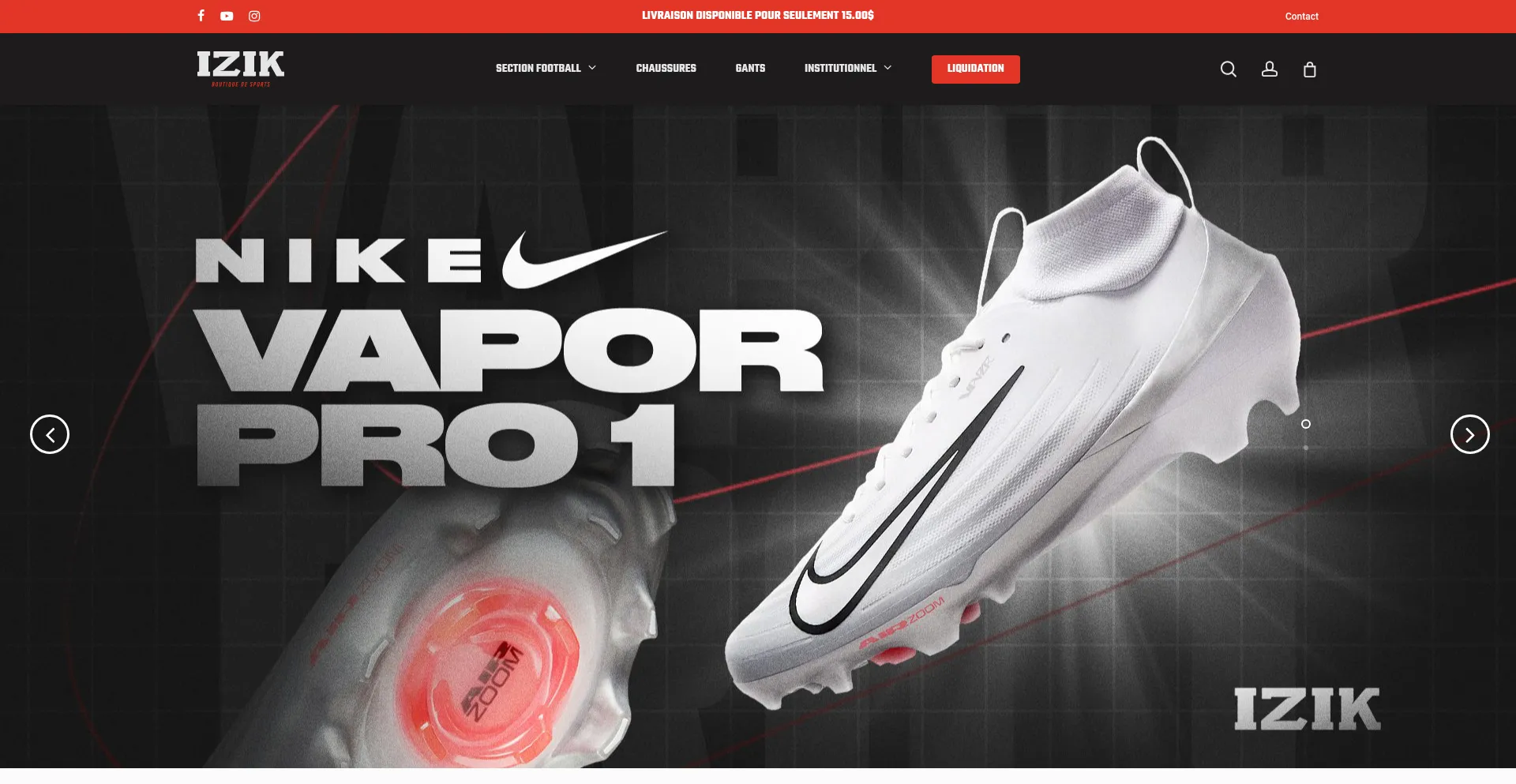Website screenshot of Iziksports.com