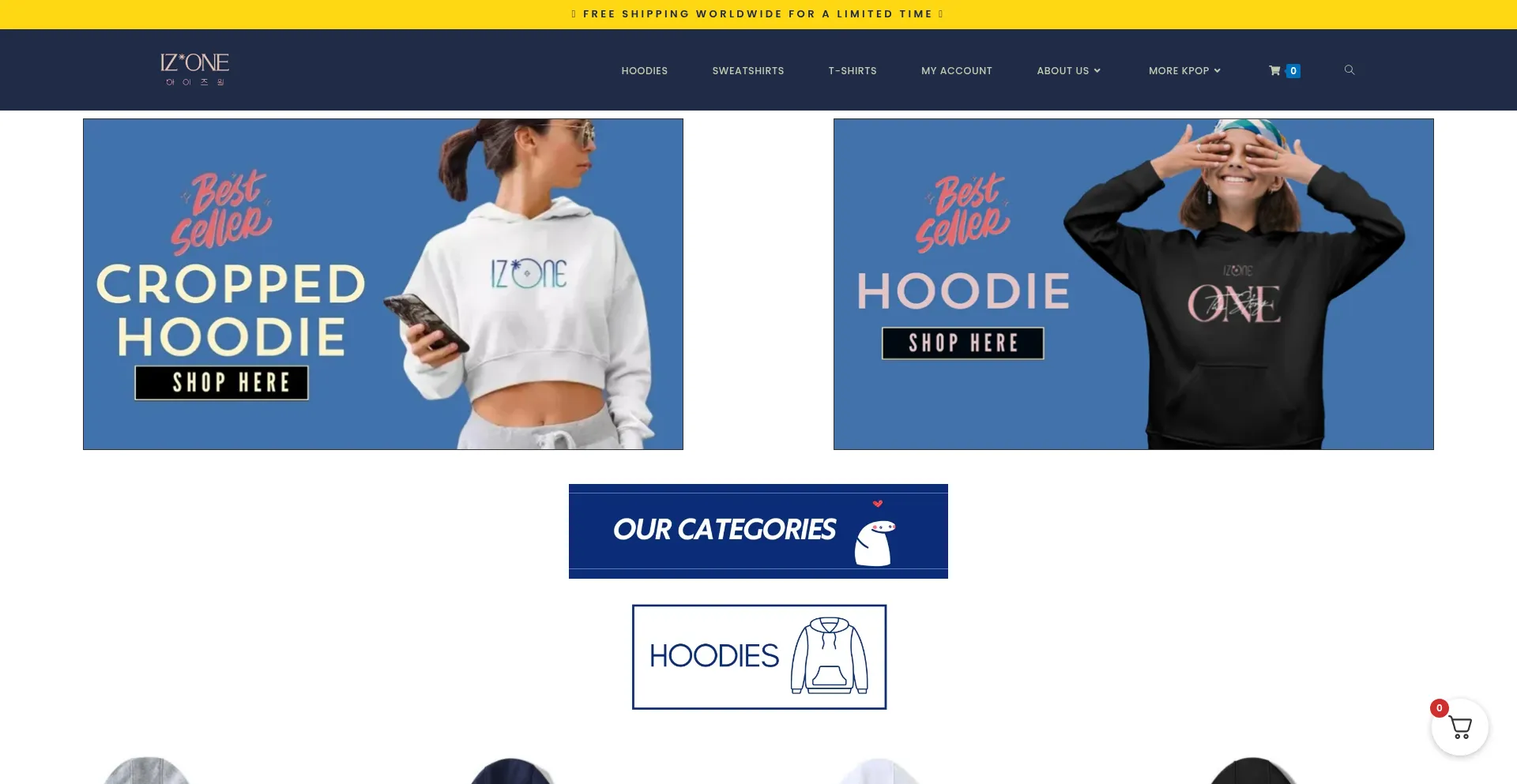 Website screenshot of Izonemerch.com