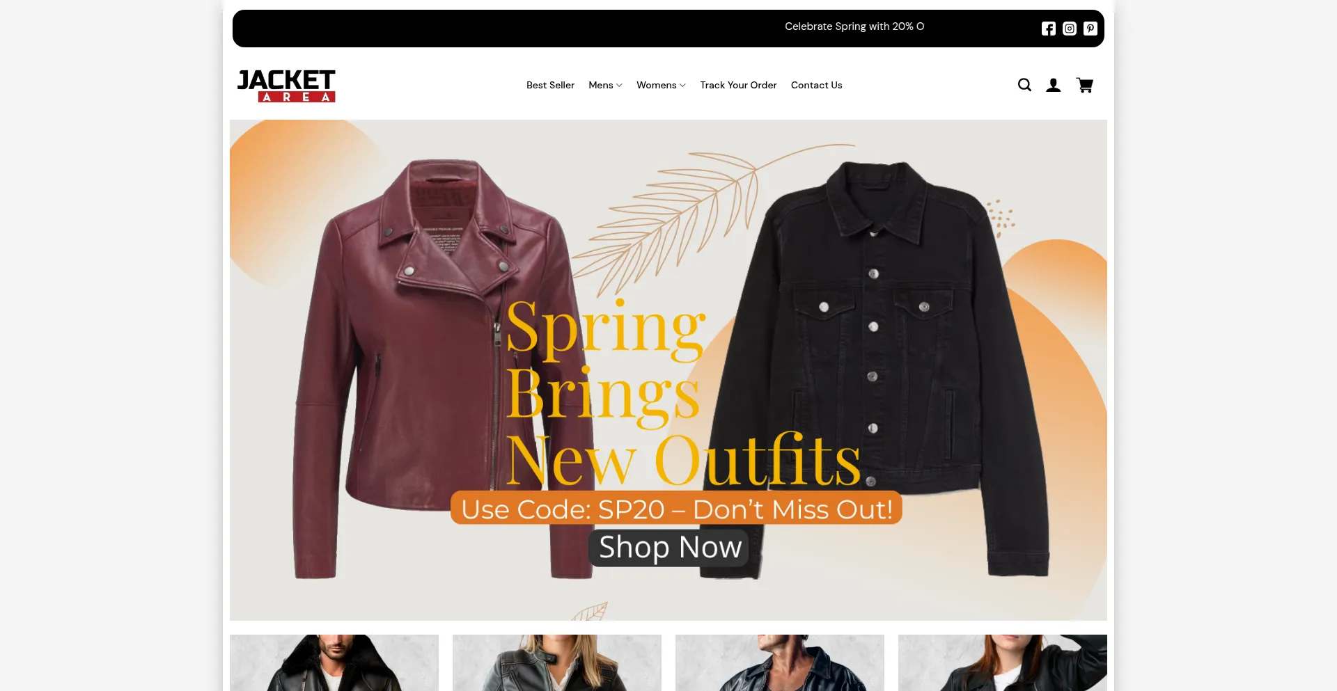 Website screenshot of Jacketarea.com