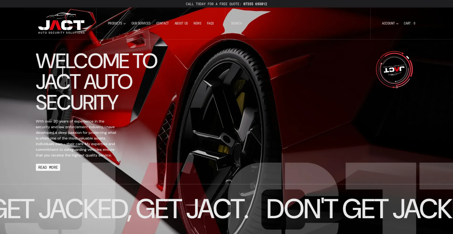 Website screenshot of Jactautosecurity.co.uk