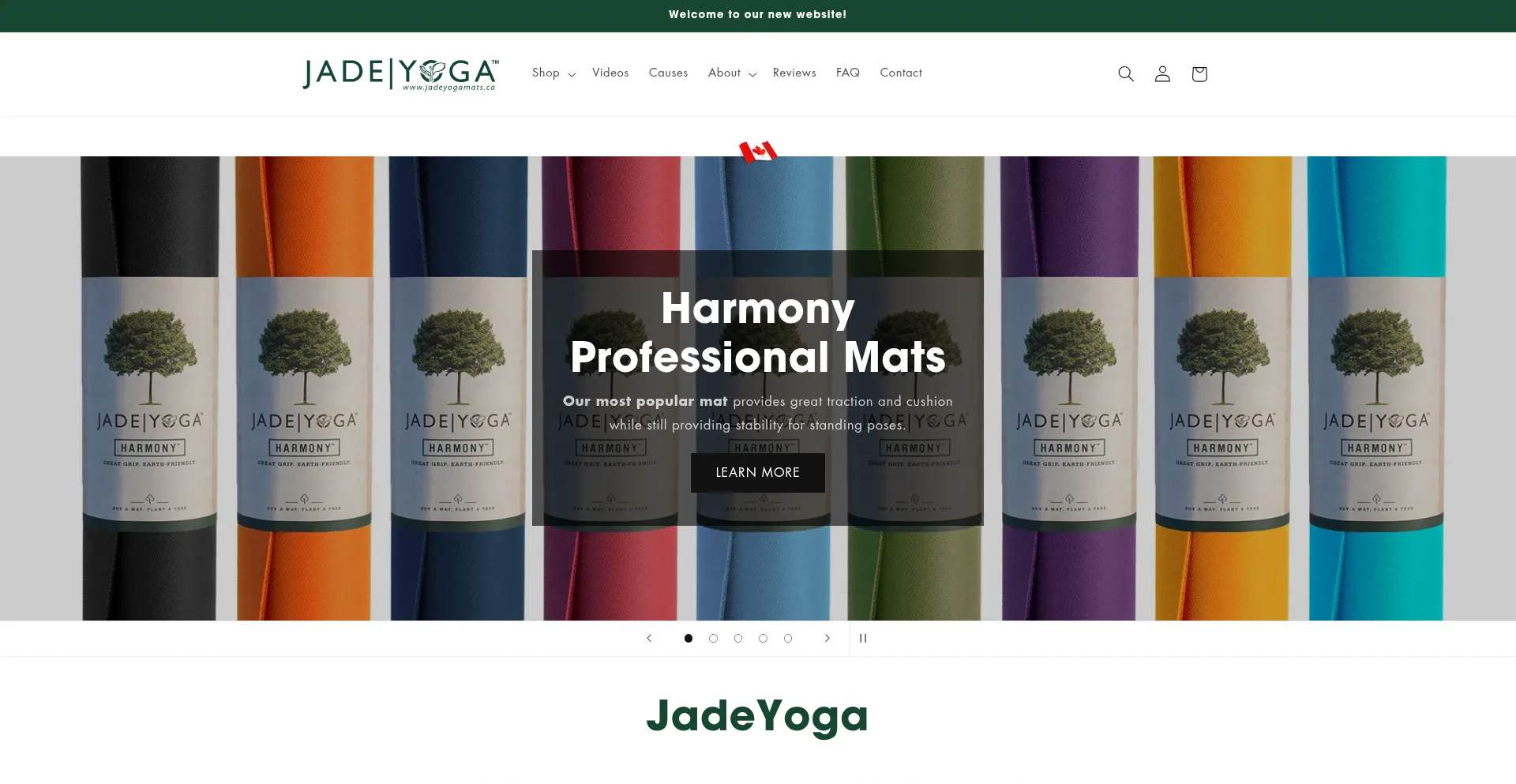 Website screenshot of Jadeyogamats.ca