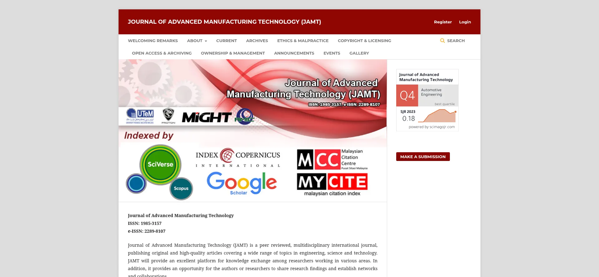 Website screenshot of Jamt.utem.edu.my