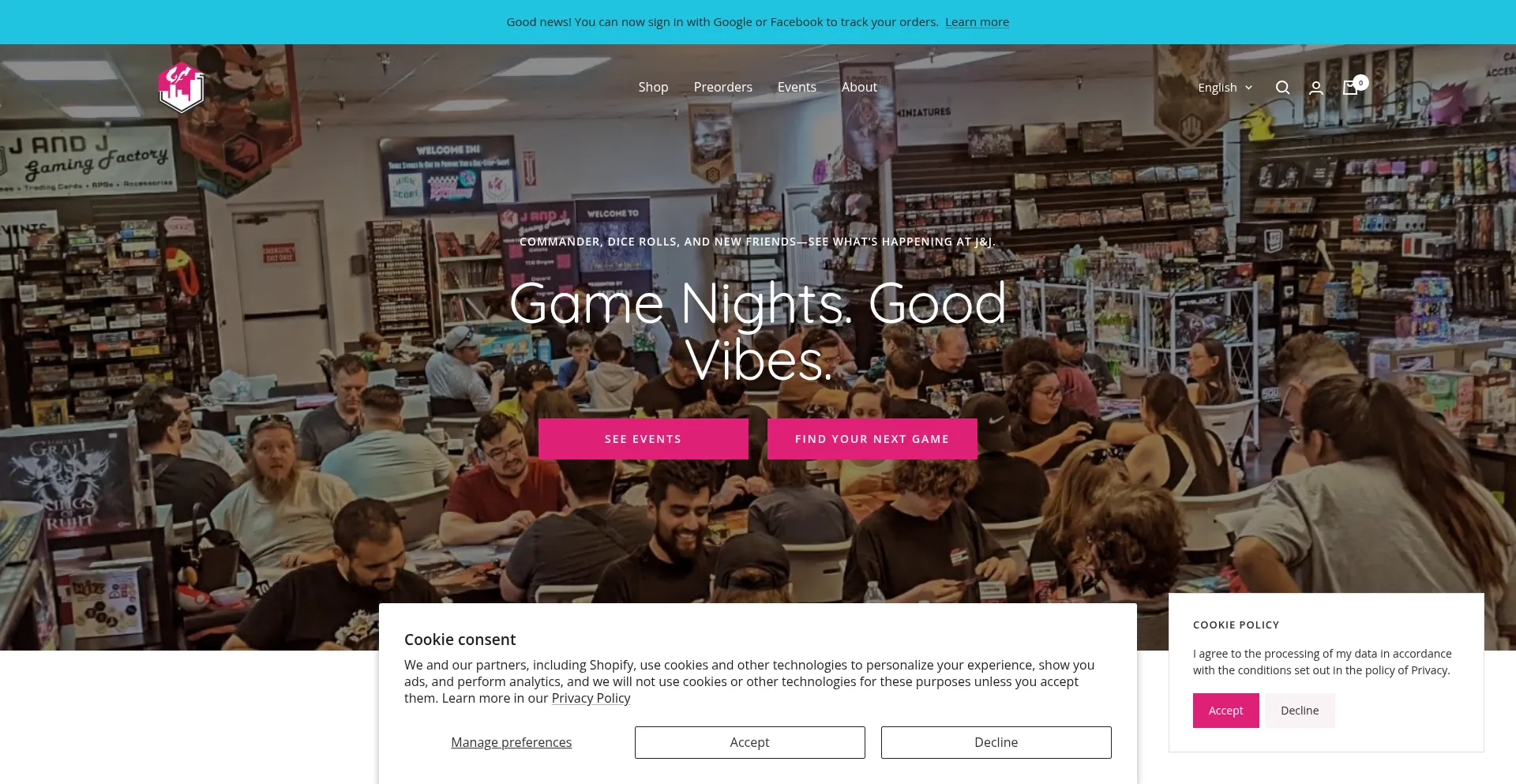 Website screenshot of Jandjgamingfactory.com