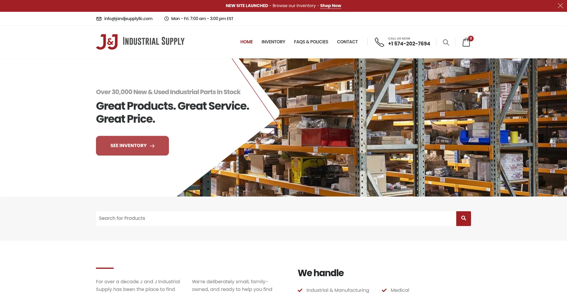 Website screenshot of Jandjsupplyllc.com