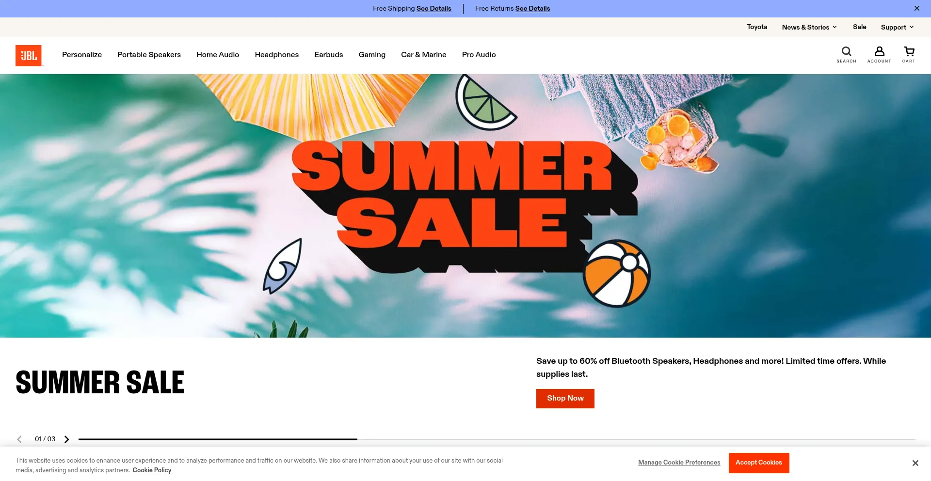 Website screenshot of Jbl.com