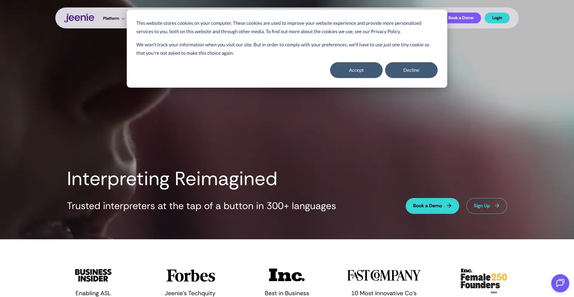 Website screenshot of Jeenie.com