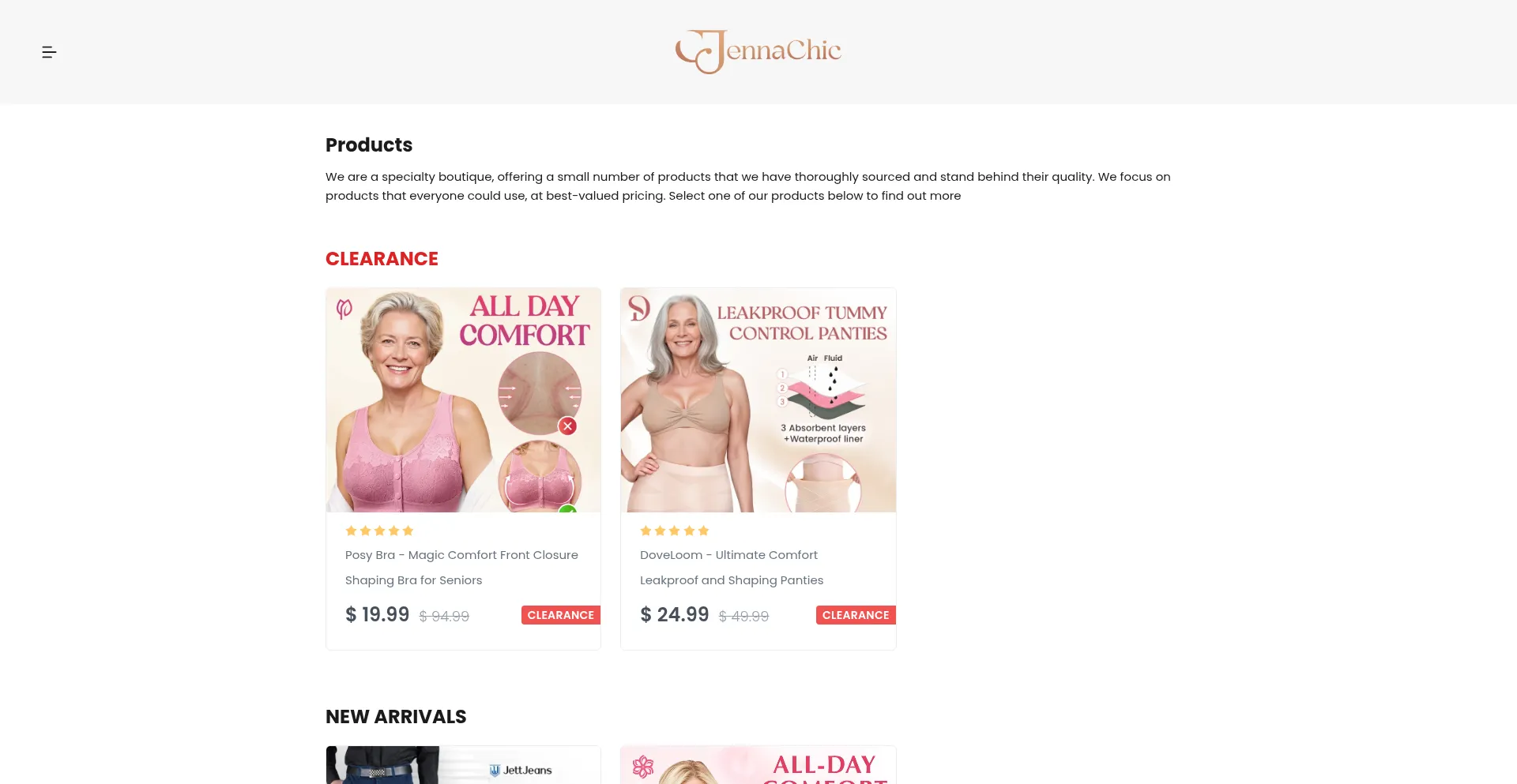 Website screenshot of Jennachic.com