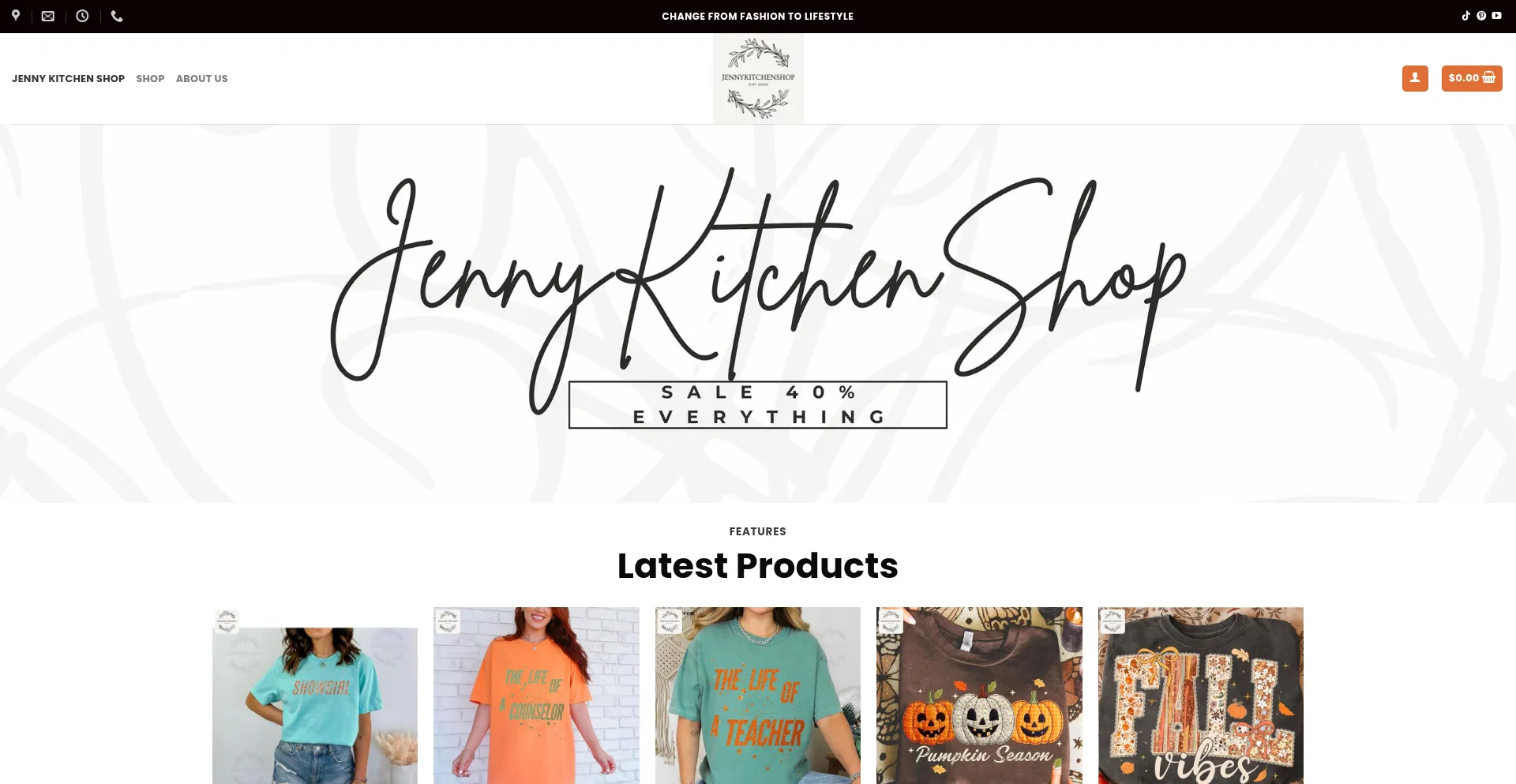 Website screenshot of Jennykitchenshop.com