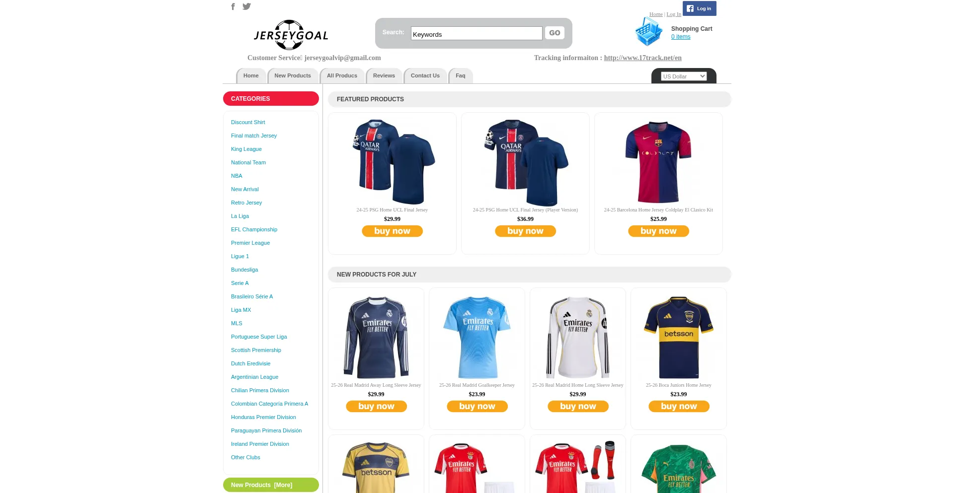 Website screenshot of Jerseygoal.net