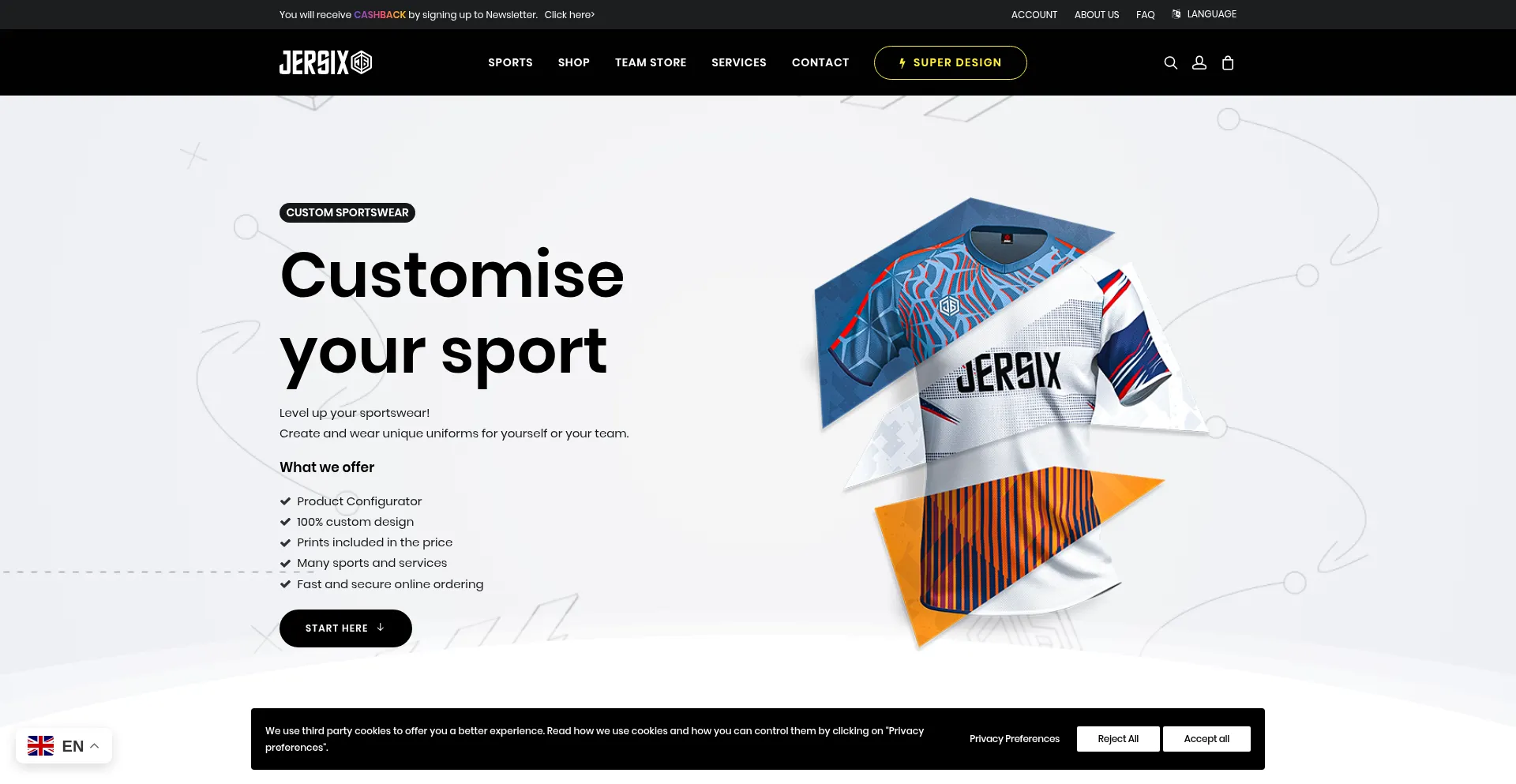 Website screenshot of Jersix.com