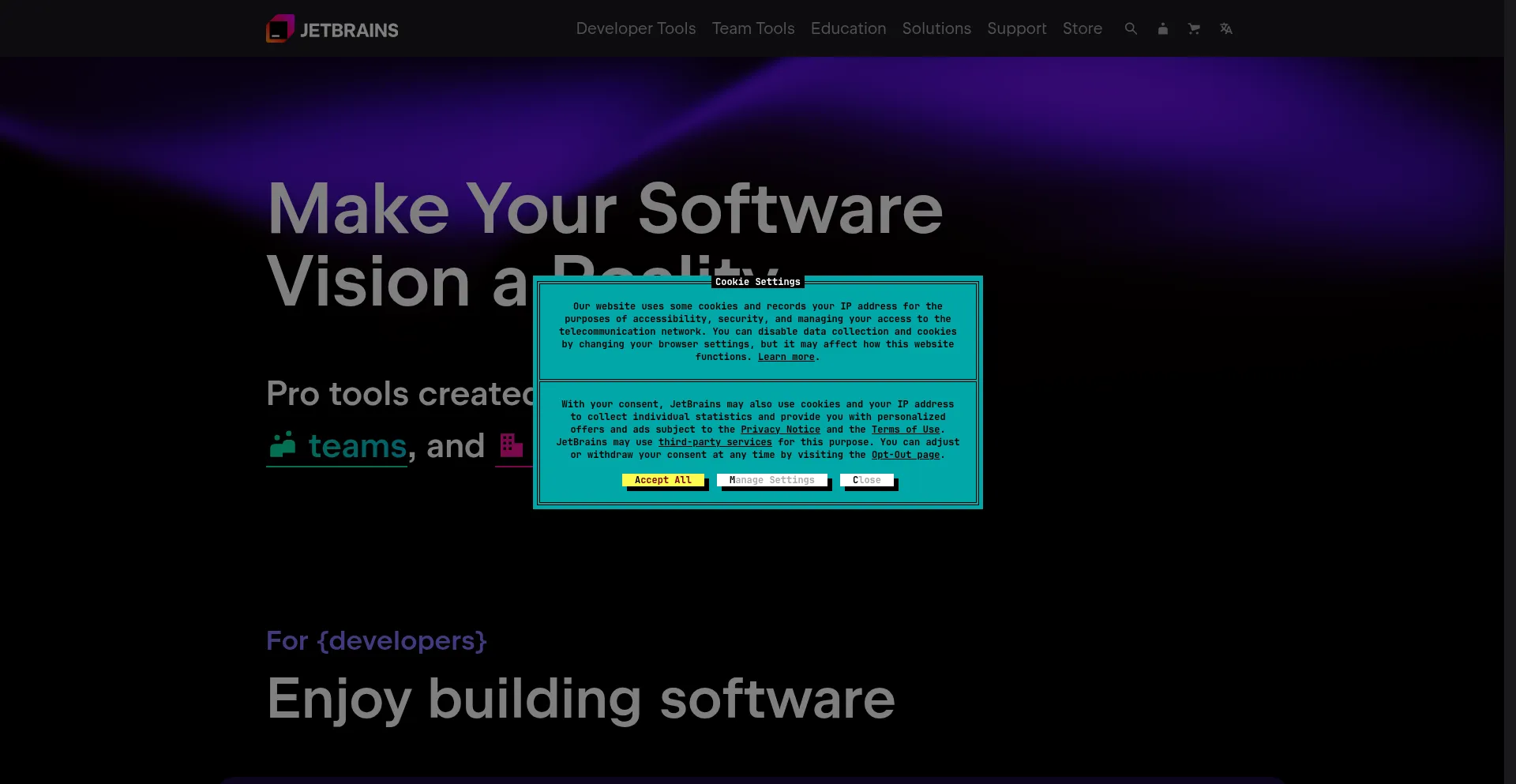 Website screenshot of Jetbrains.com