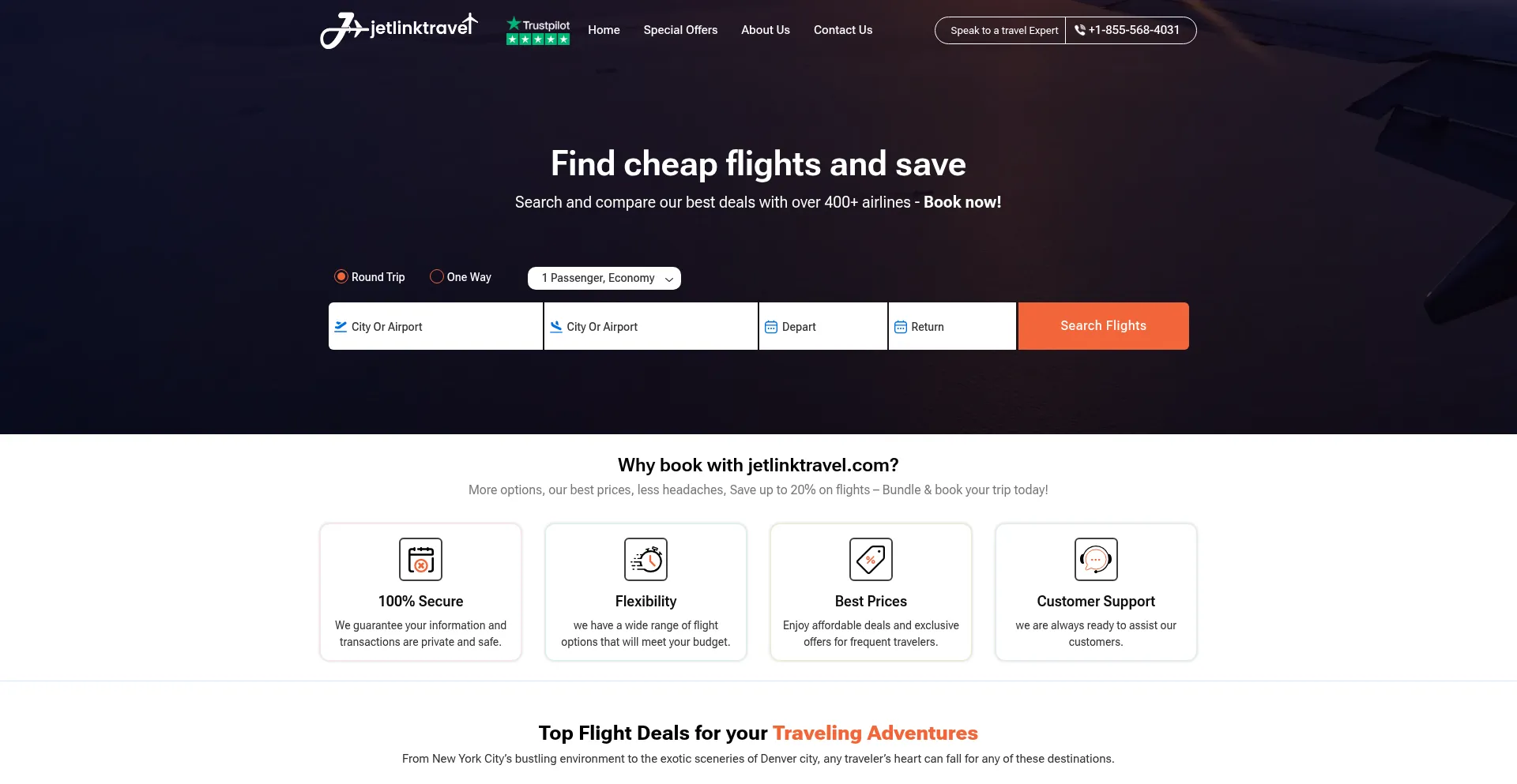 Website screenshot of Jetlinktravel.com