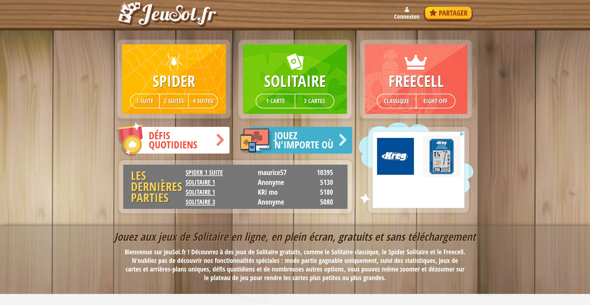 Website screenshot of Jeusol.fr
