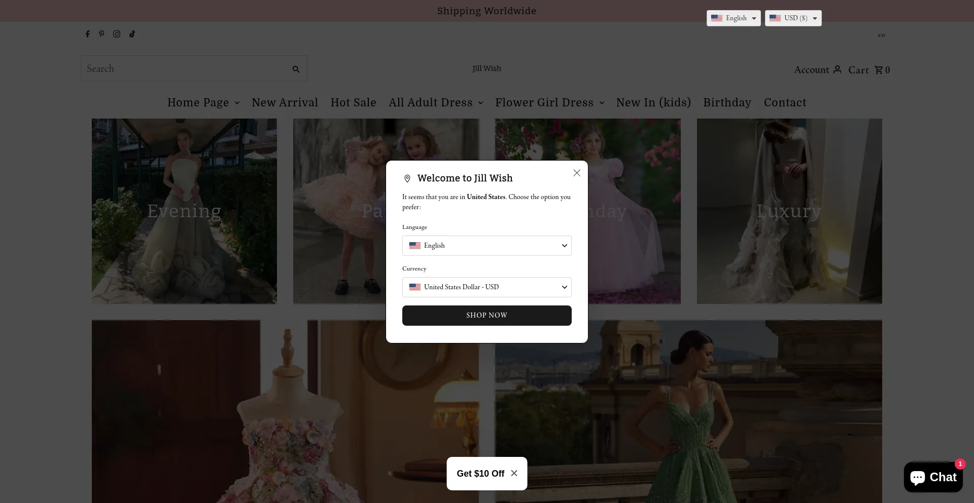 Website screenshot of Jillwish.com