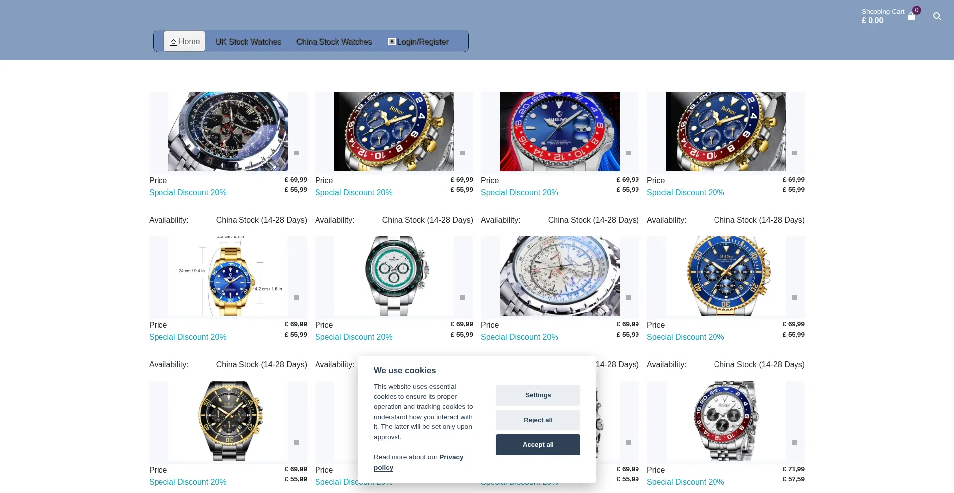 Website screenshot of Jjawatches.com