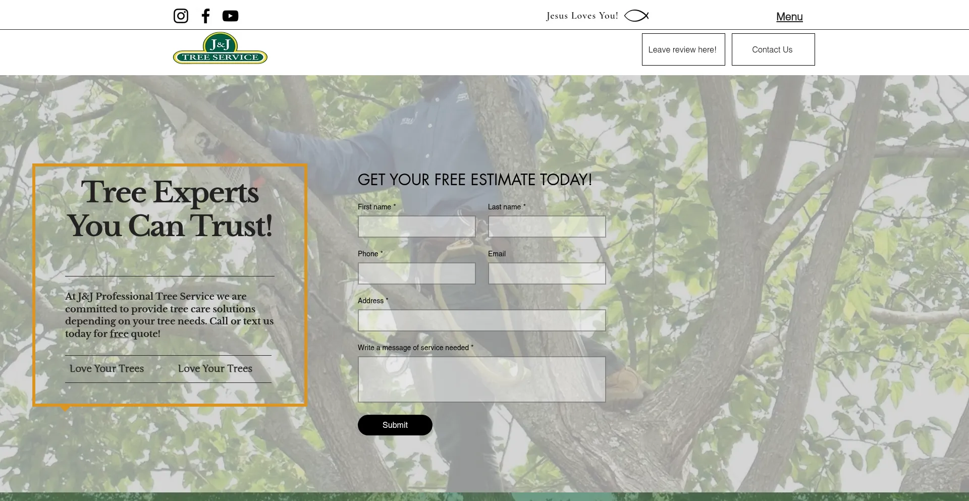 Website screenshot of Jjprofessionaltree.com