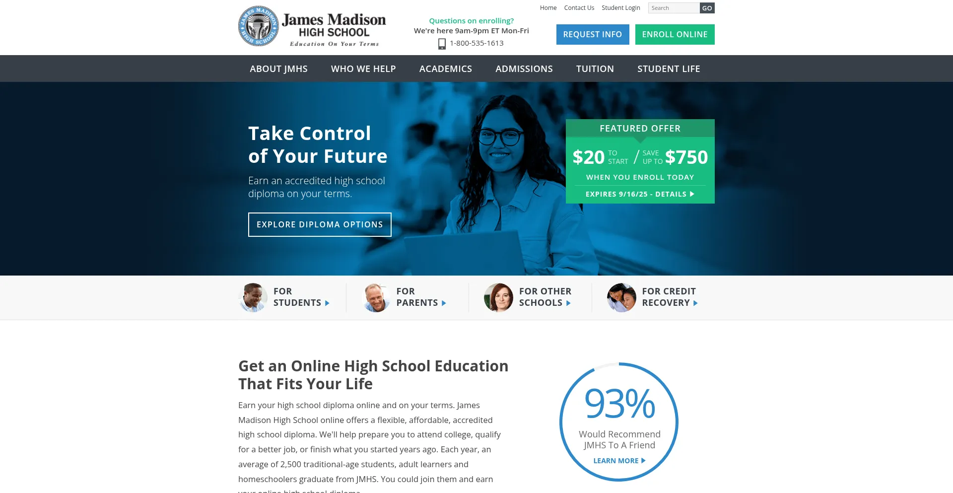 Website screenshot of Jmhs.com