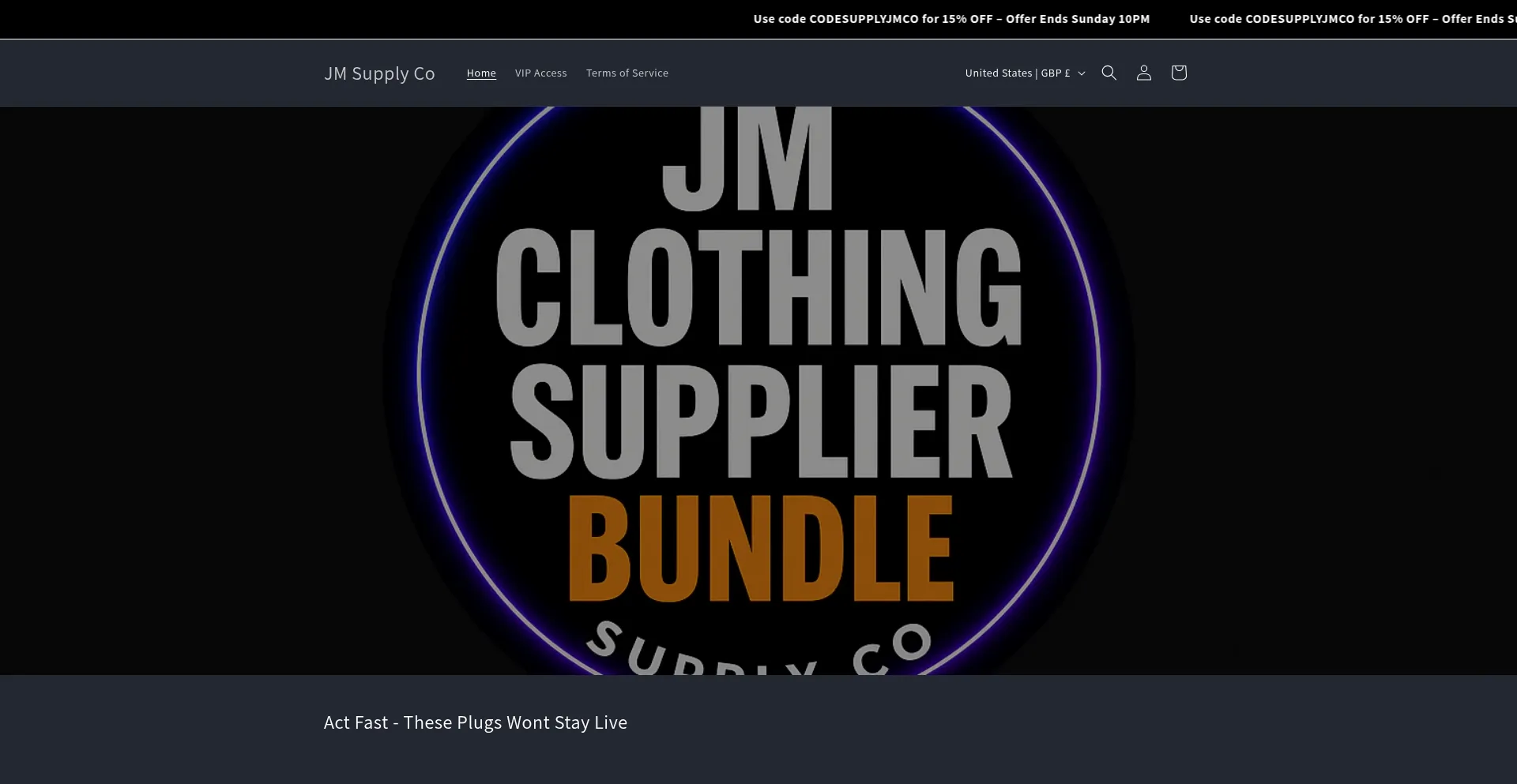 Website screenshot of Jmsupplyco.shop