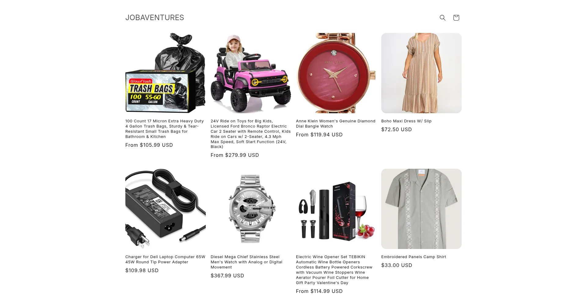 Website screenshot of Jobaventures.com
