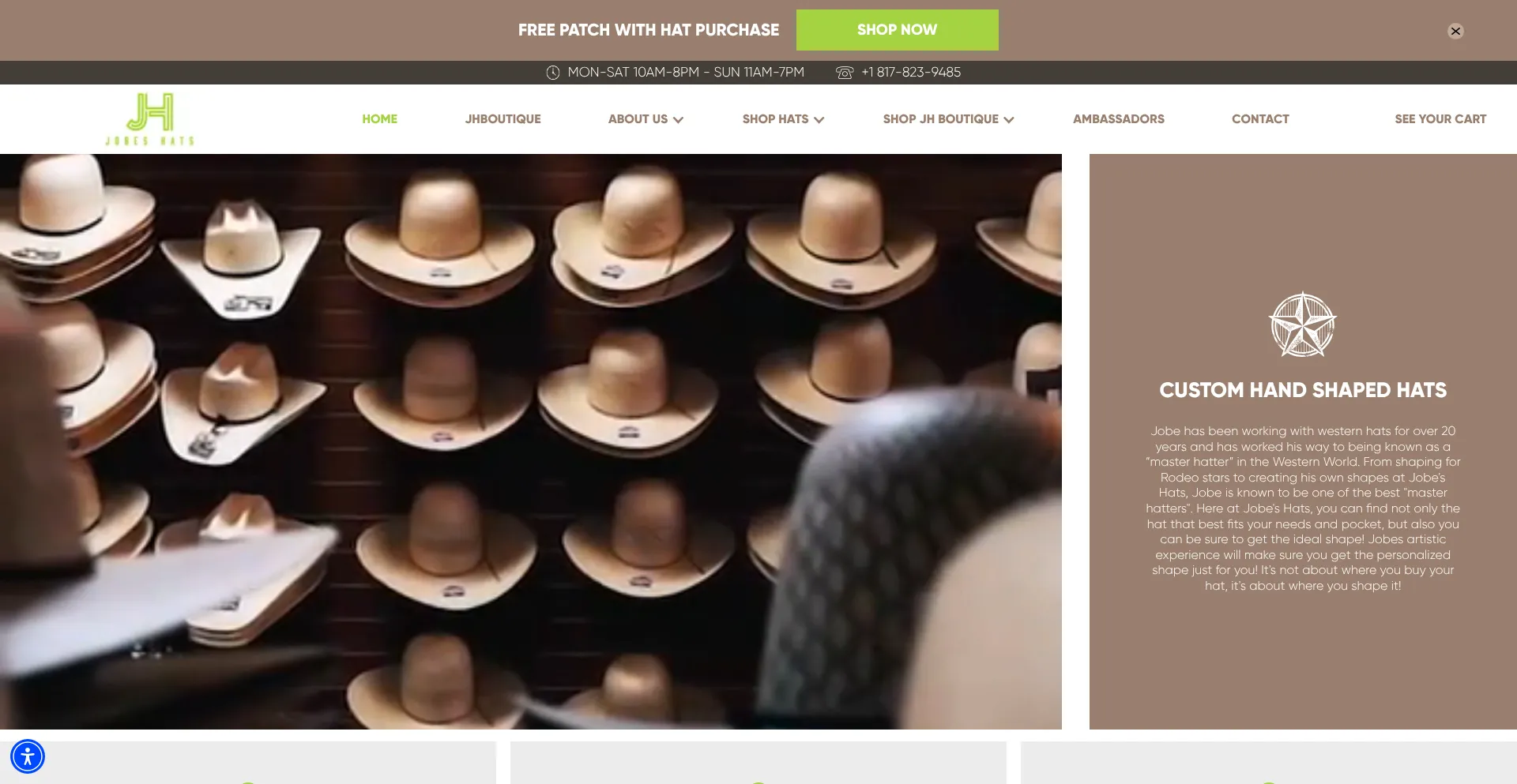 Website screenshot of Jobeshats.shop
