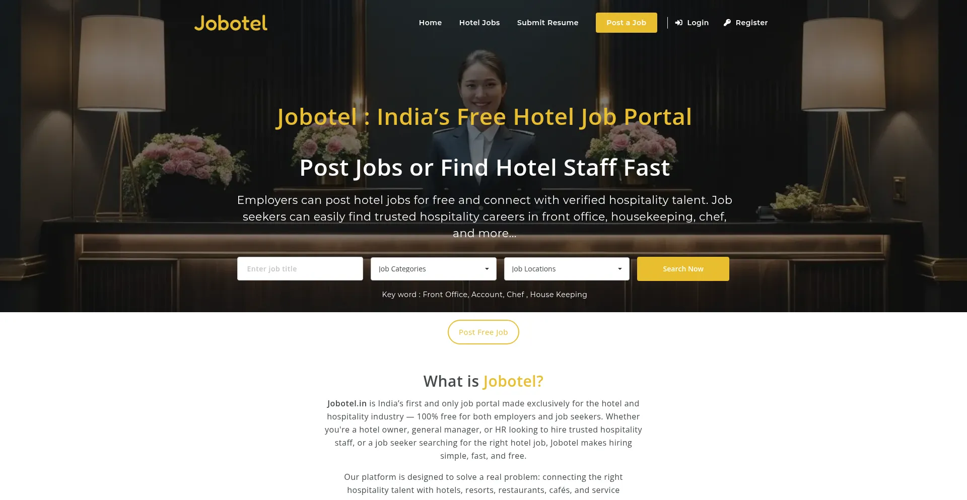 Website screenshot of Jobotel.in