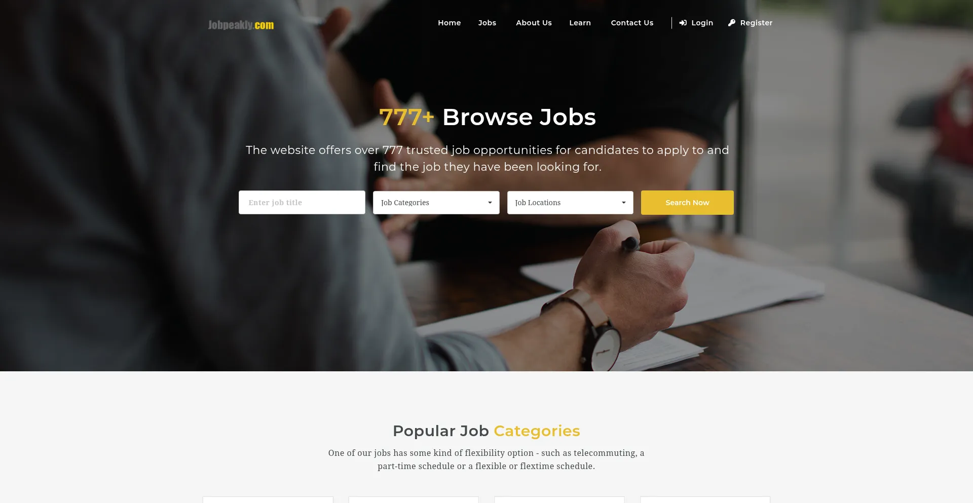 Website screenshot of Jobpeakly.com