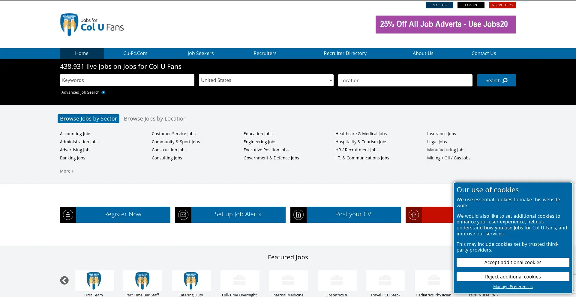 Website screenshot of Jobs.cu-fc.com